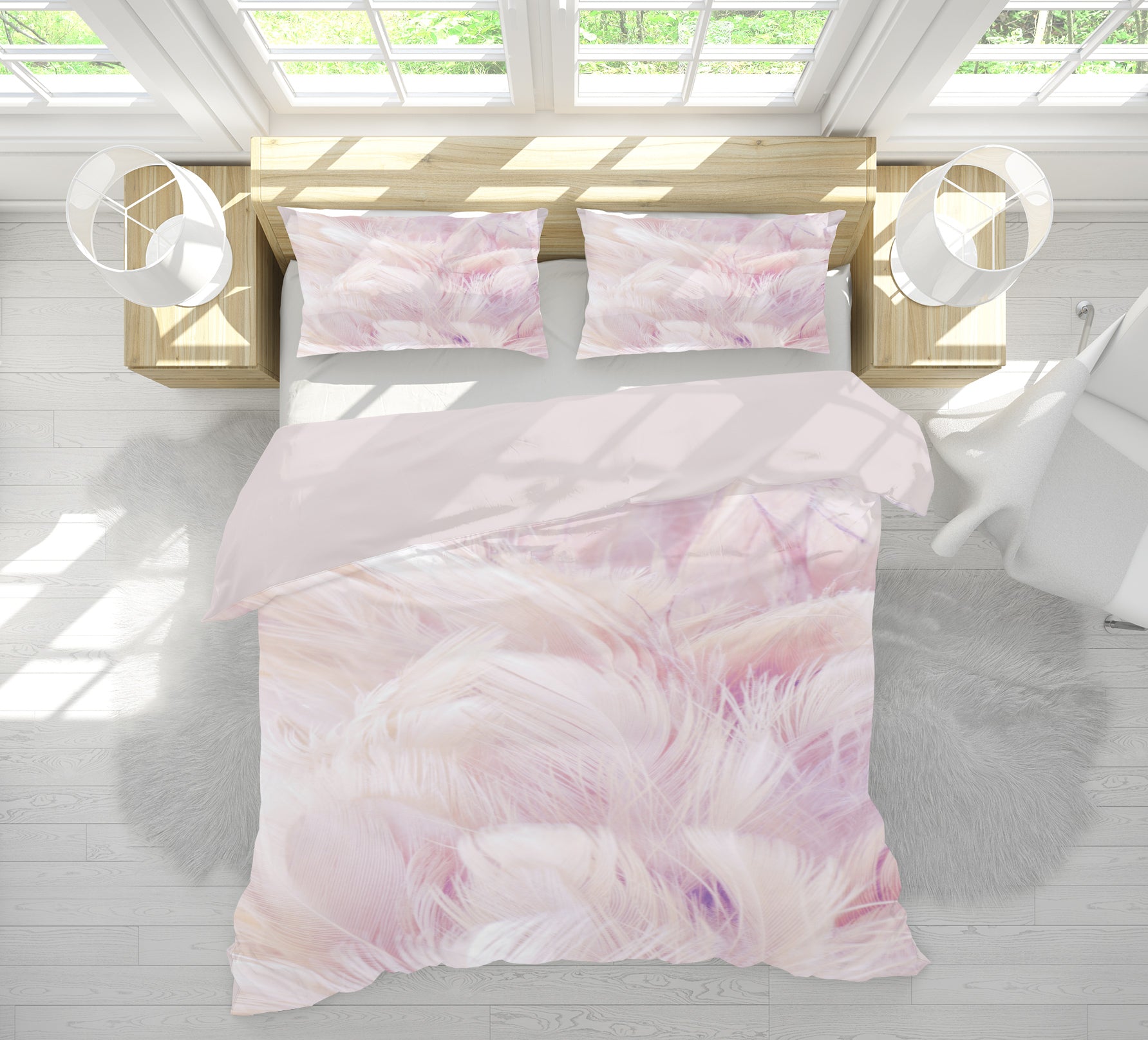 3D Pink White Feathers 60043 Bed Pillowcases Quilt