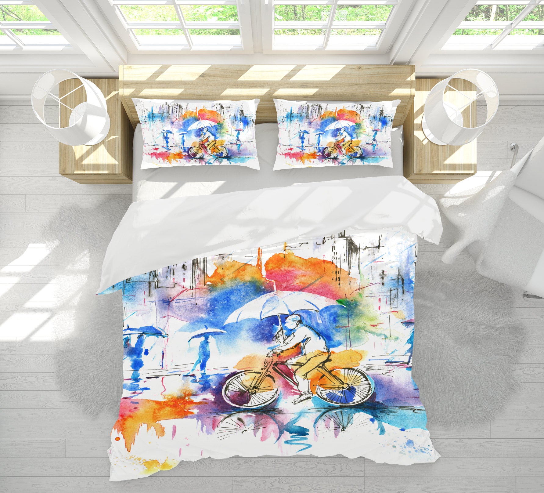 3D Watercolor Bicycle 13001 Bed Pillowcases Quilt