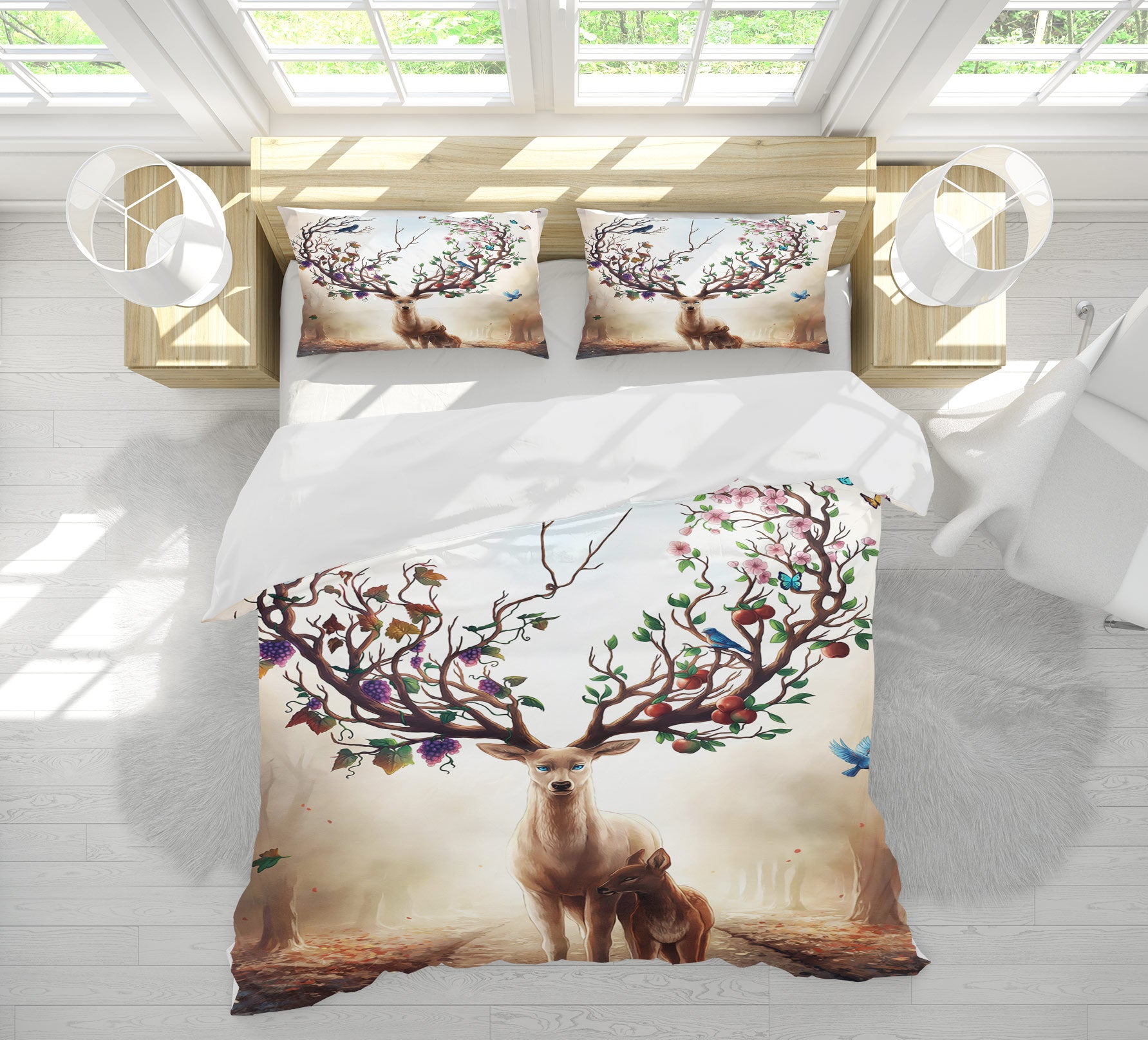 3D Deer Bird 12036 Bed Pillowcases Quilt