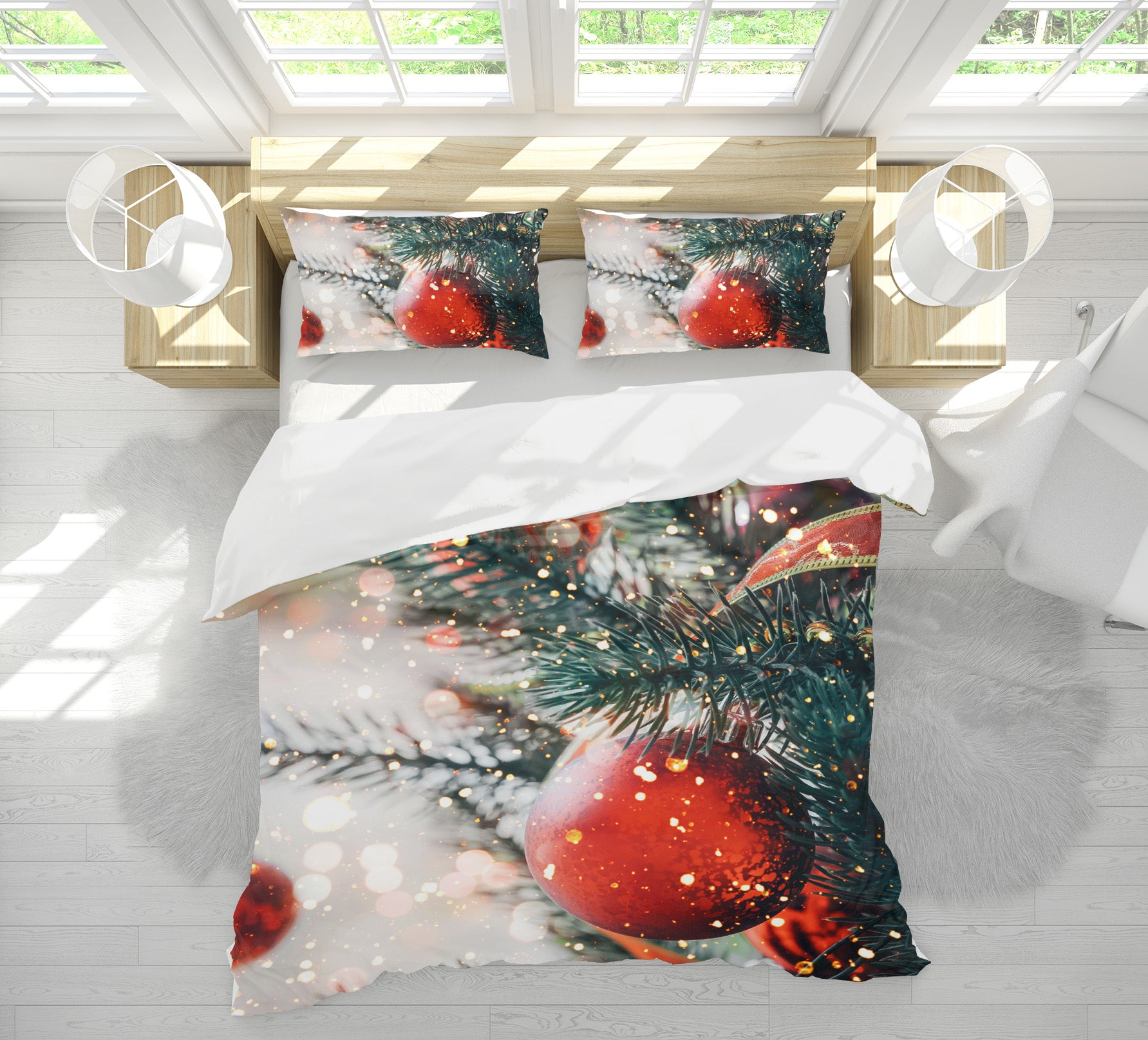 3D Red Ball Snowflake 61136 Bed Pillowcases Quilt