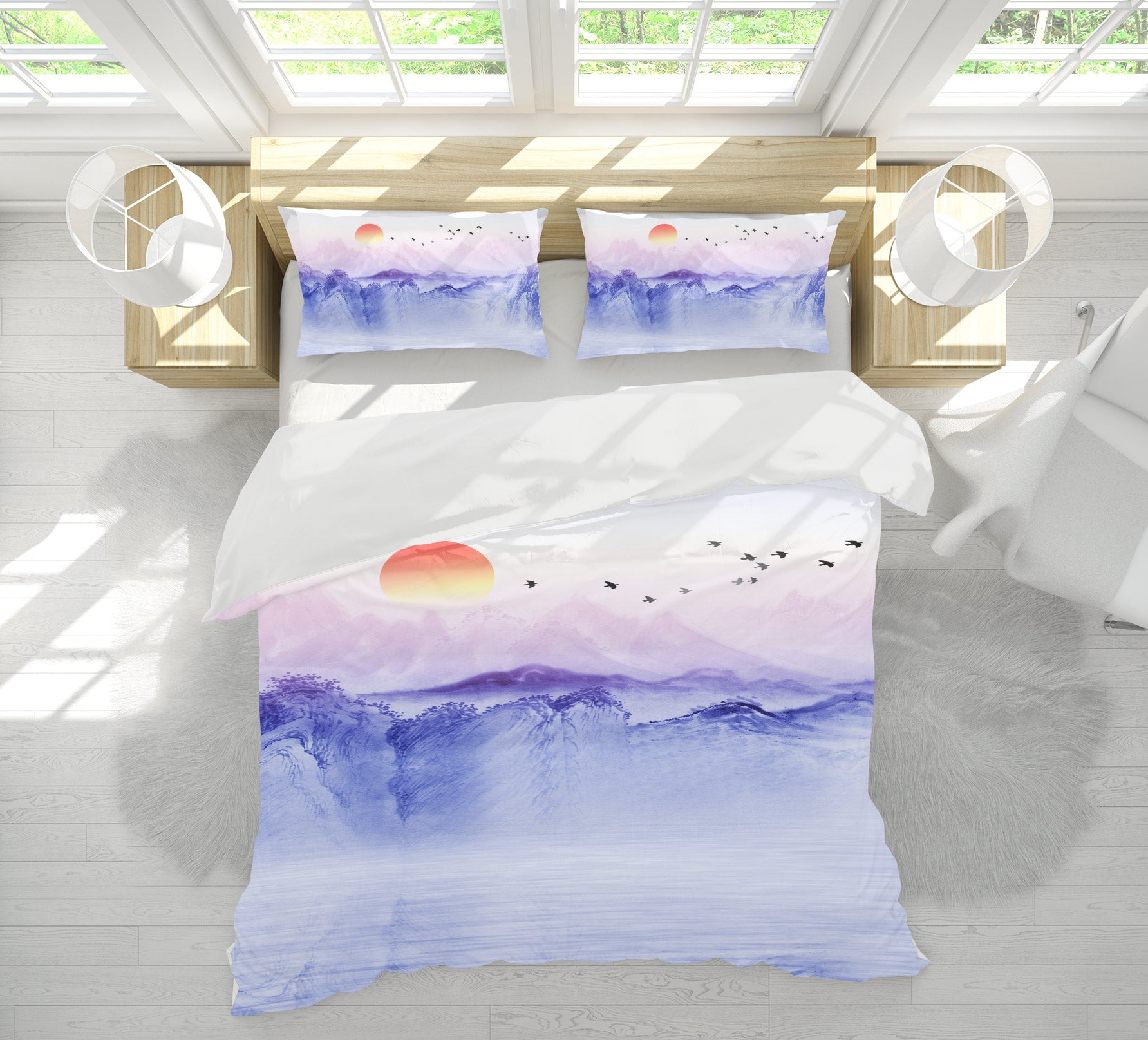 3D Purple Mountain River 13069 Bed Pillowcases Quilt