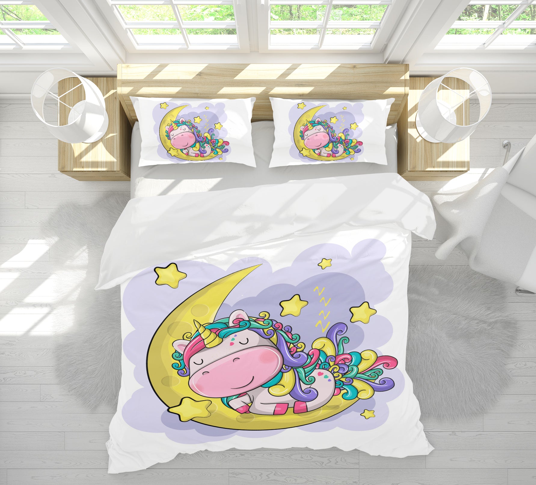 3D Cartoon Moon Unicorn 58200 Bed Pillowcases Quilt