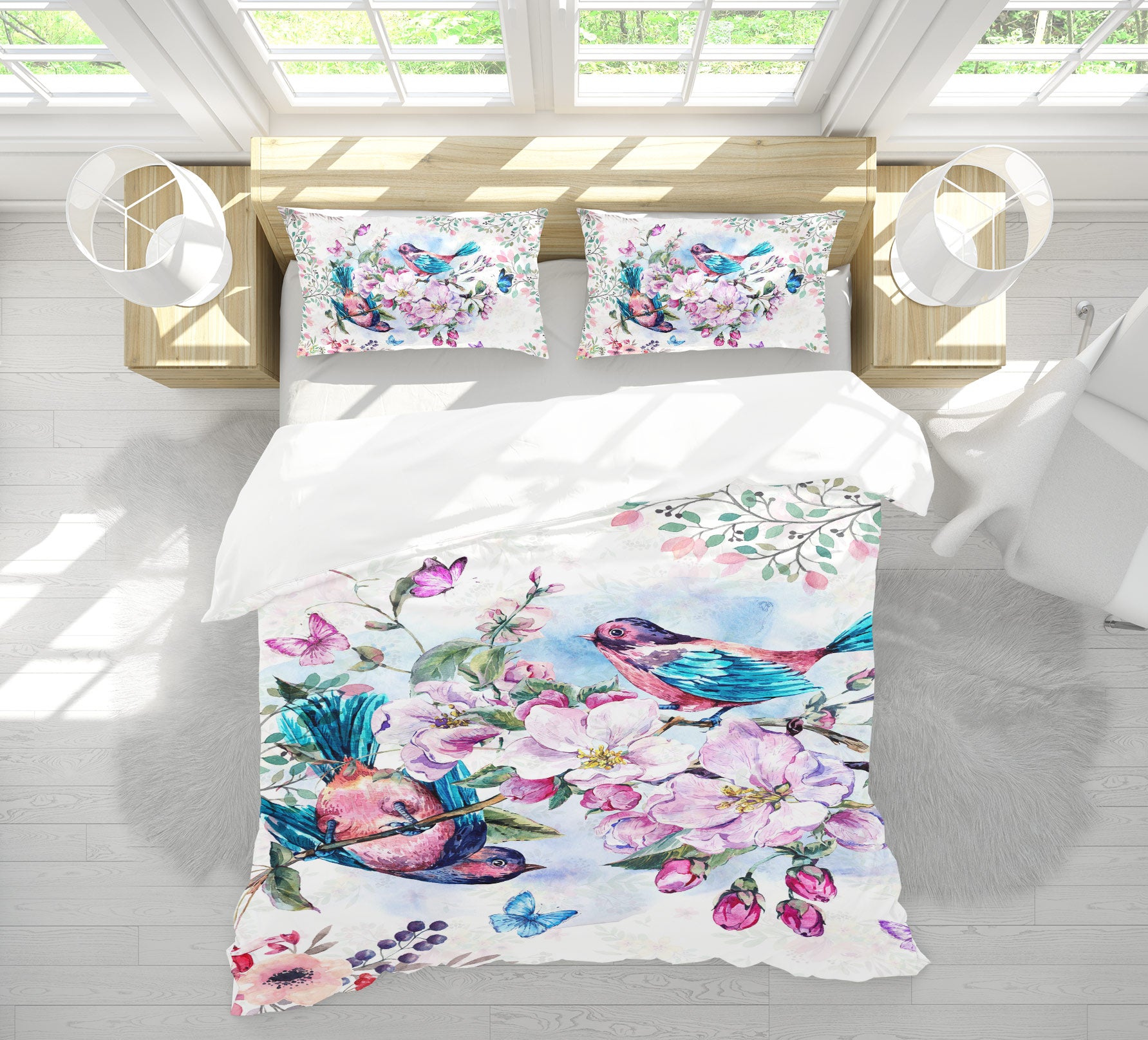 3D Flower Branch Bird 12086 Bed Pillowcases Quilt