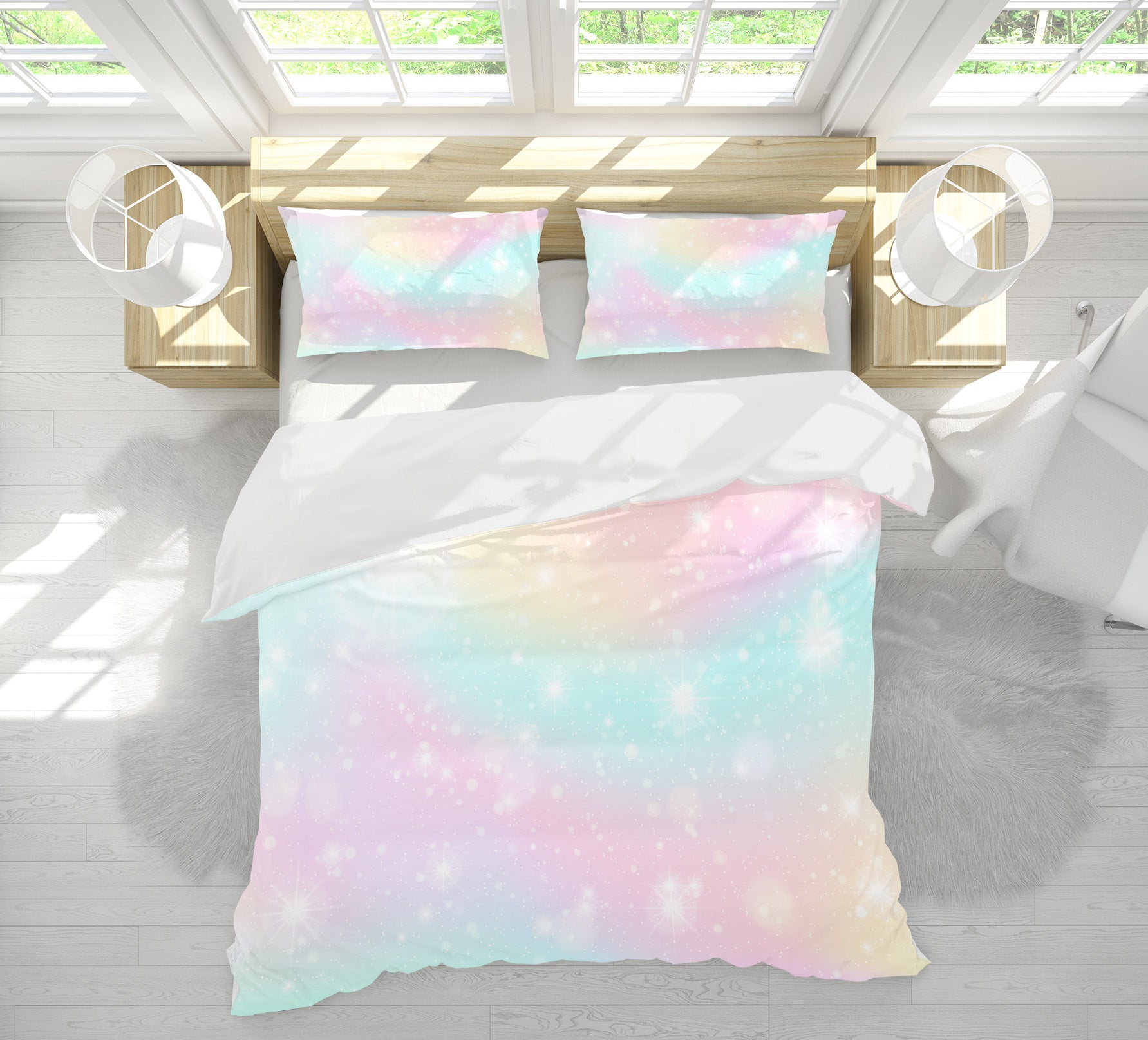 3D Light Colored Snowflakes 60206 Bed Pillowcases Quilt
