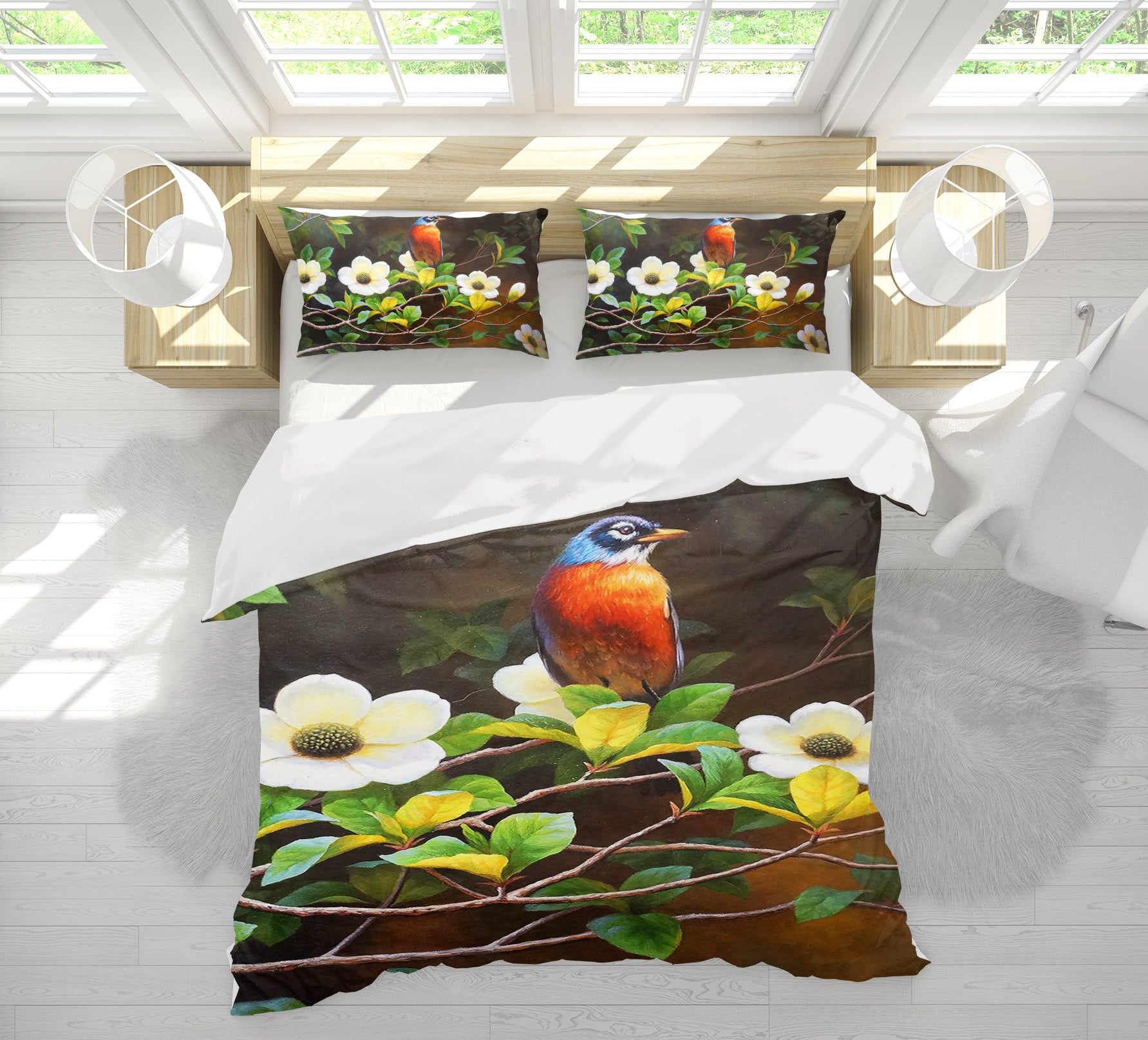 3D Flower Branch Bird 60083 Bed Pillowcases Quilt