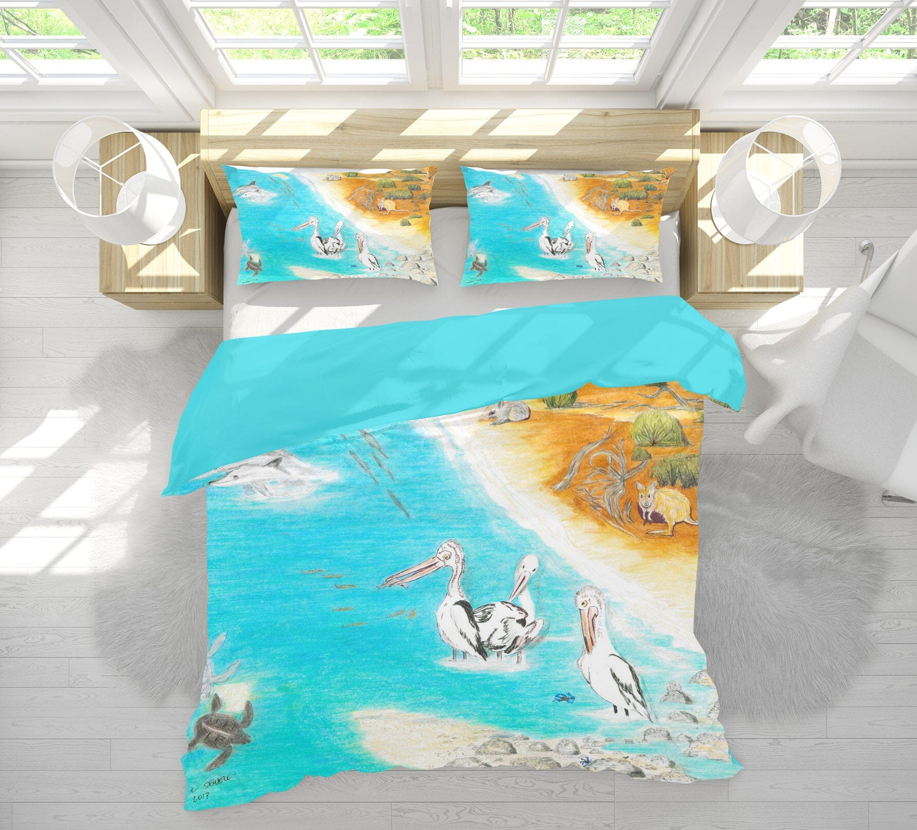 3D Beach Crane 034 Michael Sewell Bedding Bed Pillowcases Quilt Quiet Covers AJ Creativity Home 