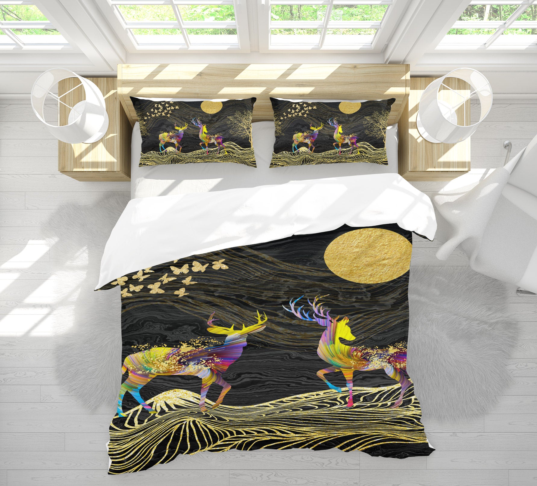 3D Golden Moon Color Deer 13113 Bed Pillowcases Quilt