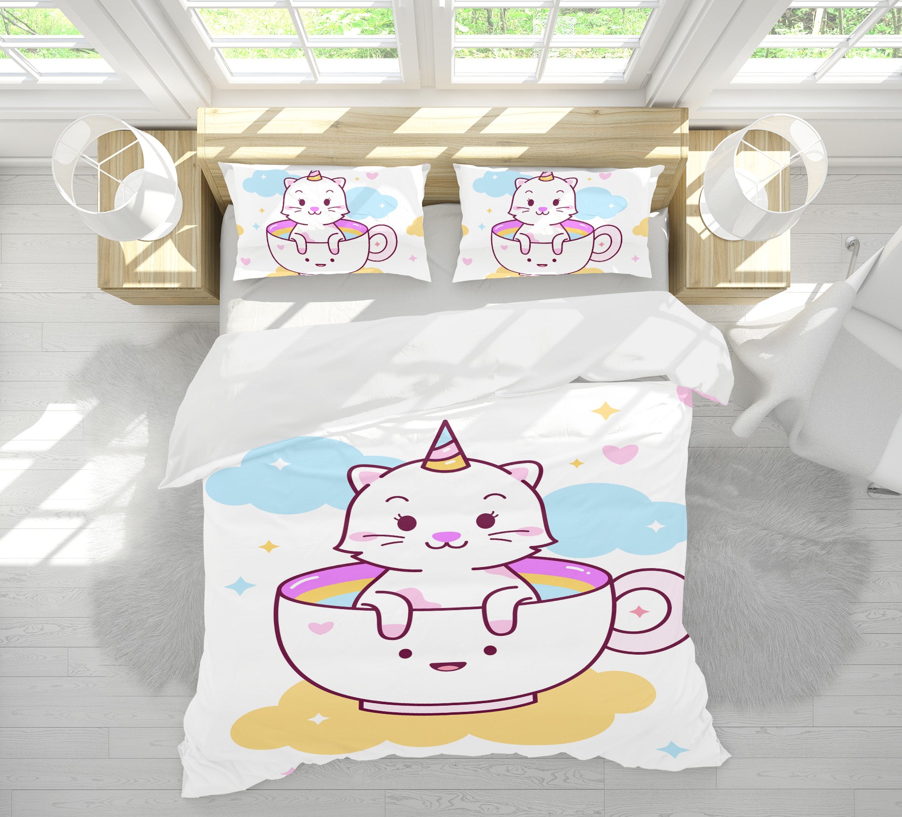 3D Cup Cat 59073 Bed Pillowcases Quilt