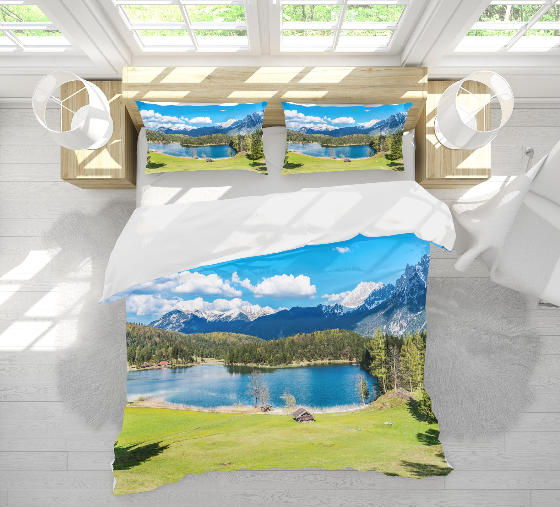 3D Snow Mountain Lake 60095 Bed Pillowcases Quilt