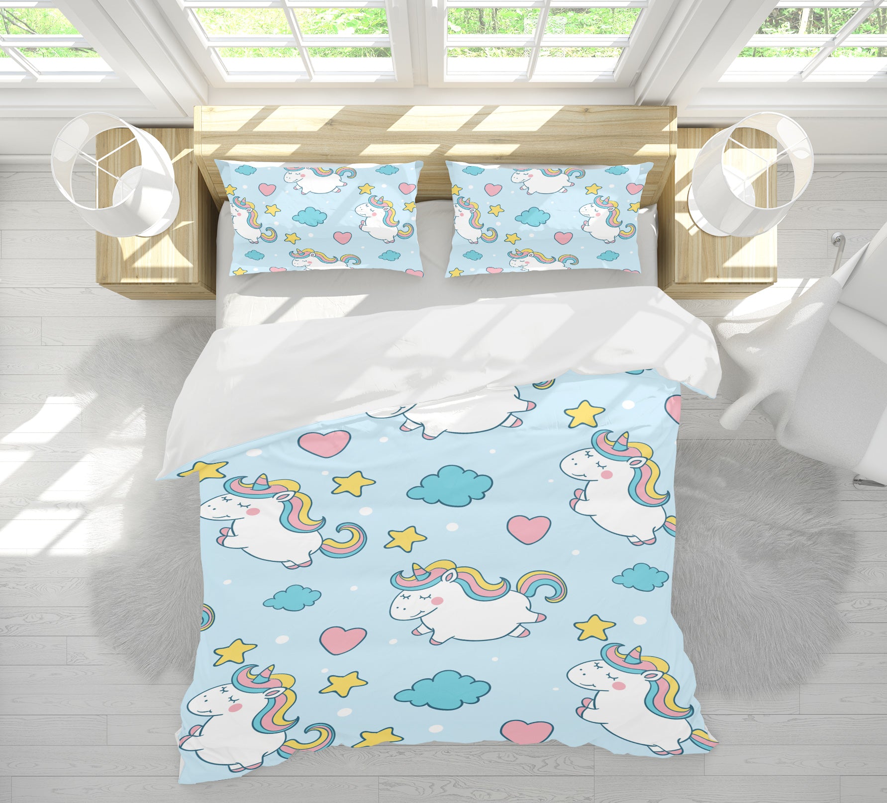 3D Heart Cloud Fat Unicorn 61042 Bed Pillowcases Quilt