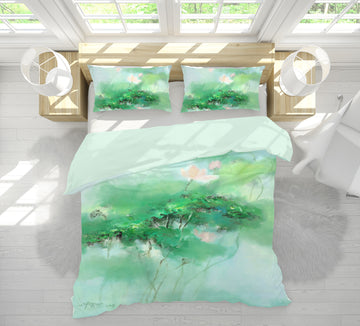 3D Green Lotus 12155 Bed Pillowcases Quilt