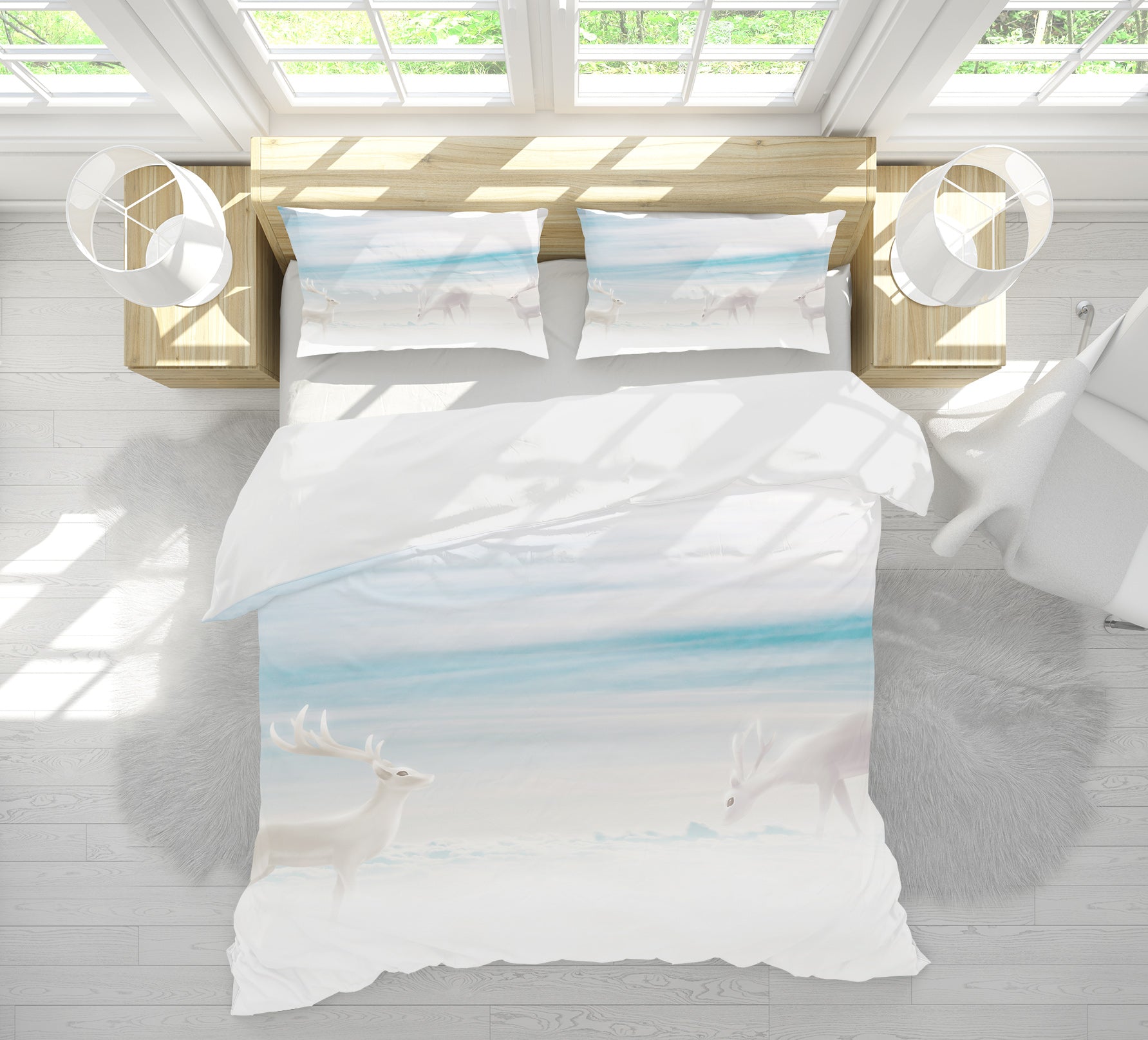 3D Beach White Deer 12074 Bed Pillowcases Quilt