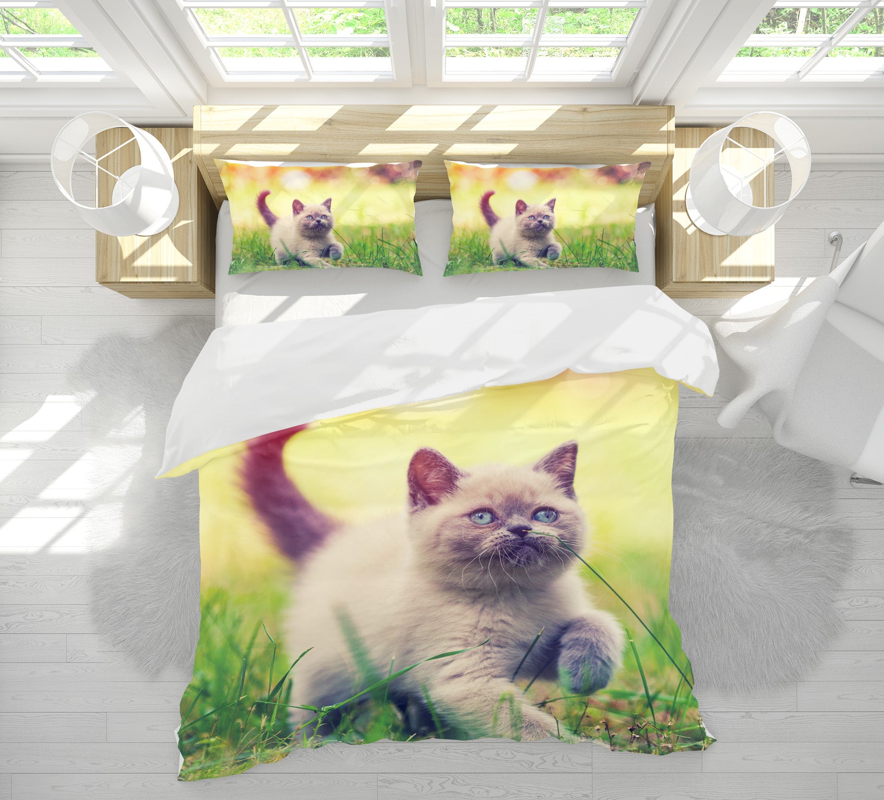 3D Little Blue Cat 15008 Bed Pillowcases Quilt