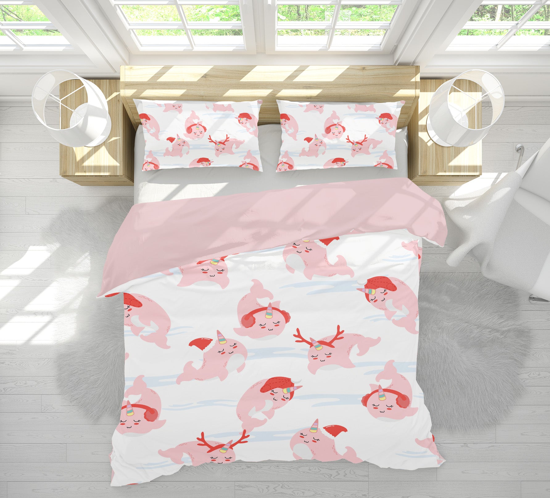 3D Pink Whale 61086 Bed Pillowcases Quilt