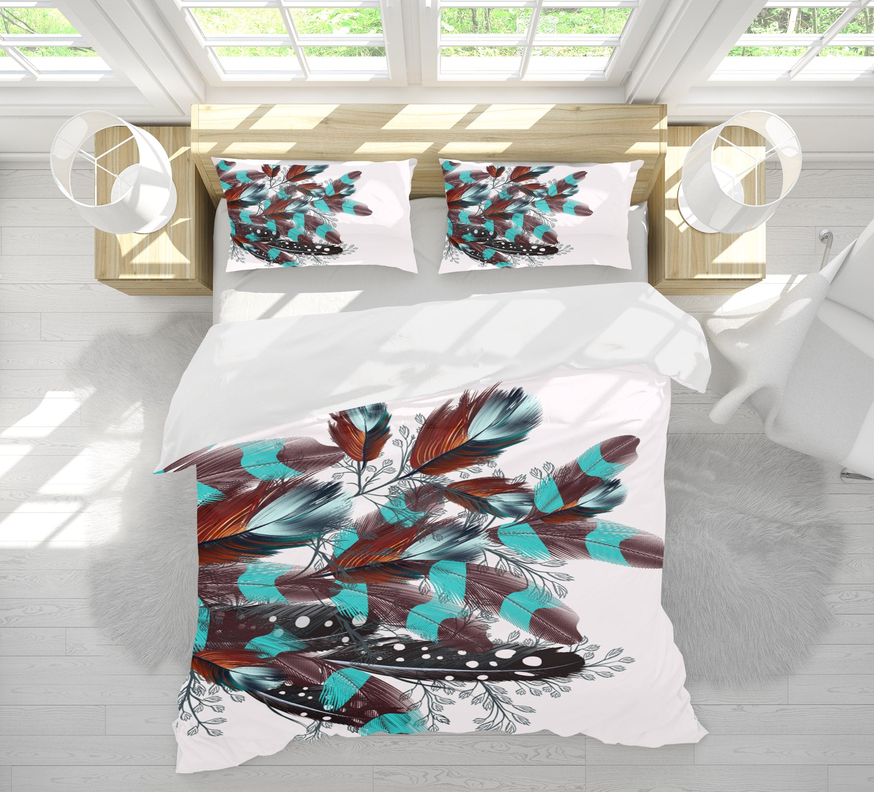 3D Feather 15070 Bed Pillowcases Quilt