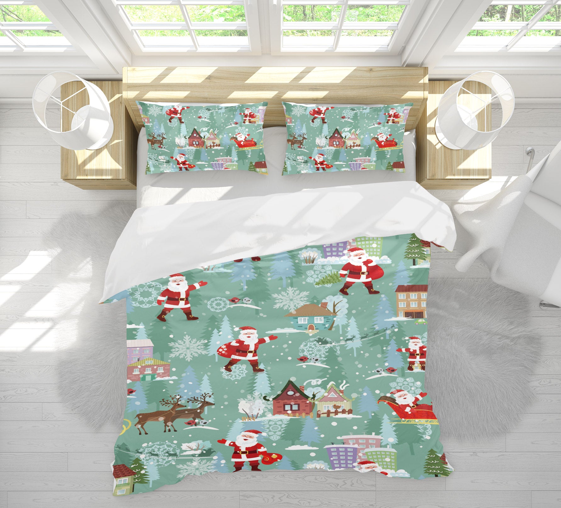 3D Santa Claus Houses 51091 Christmas Quilt Duvet Cover Xmas Bed Pillowcases