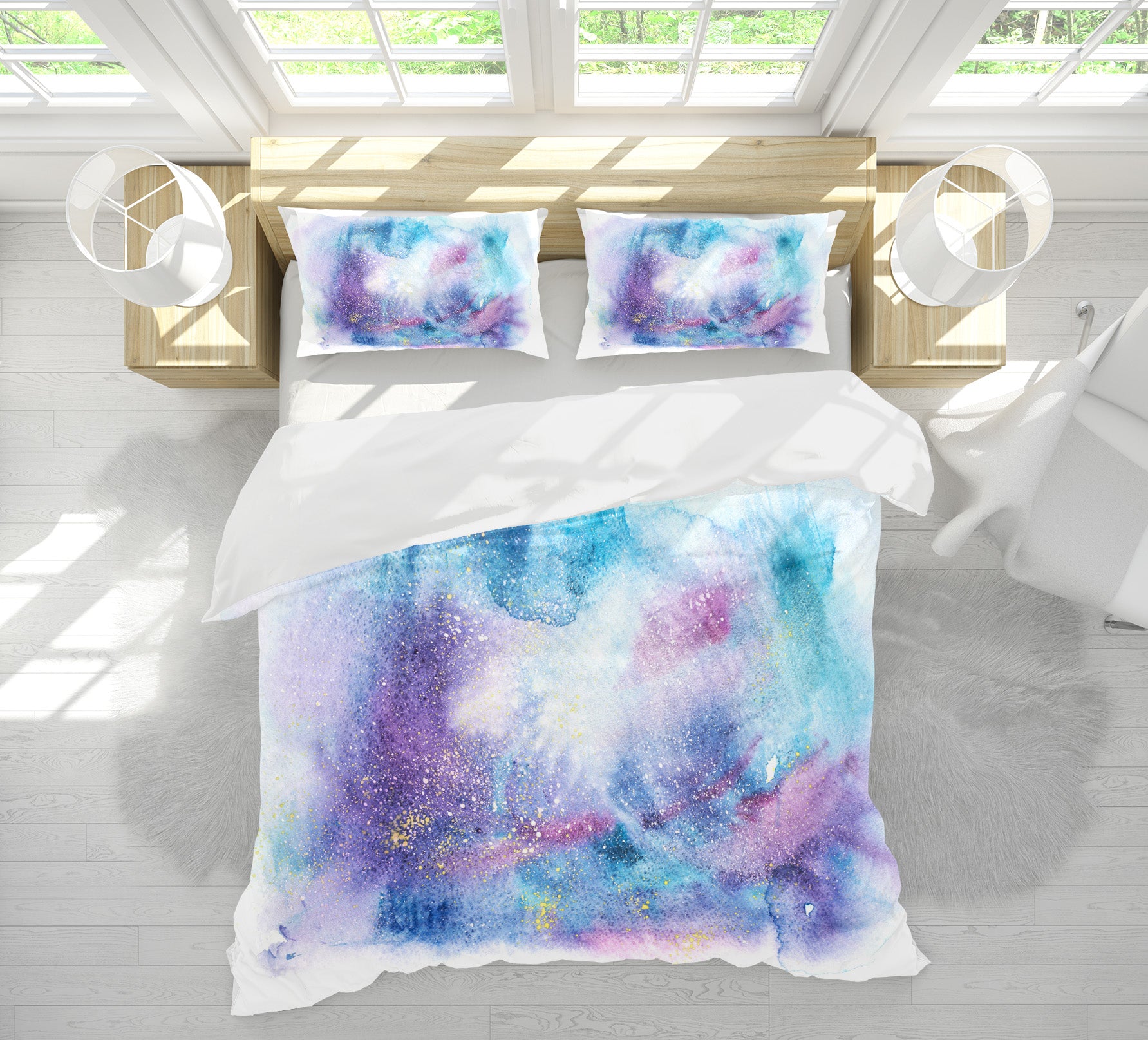 3D Purple Blue 60106 Bed Pillowcases Quilt