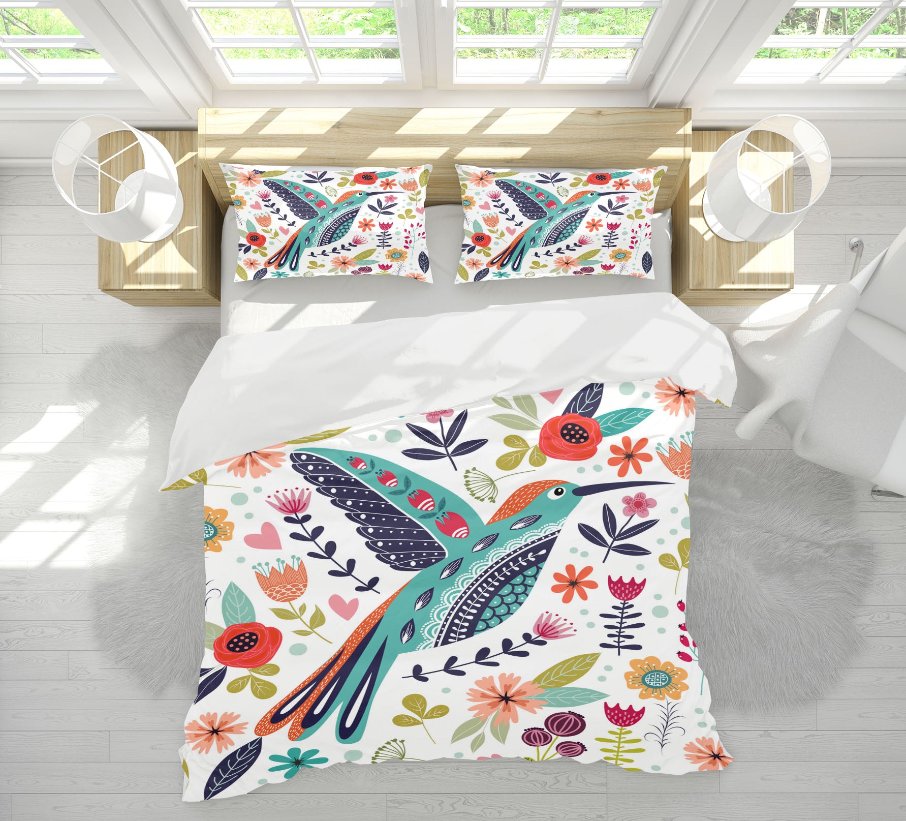 3D Flowers Bird 58243 Bed Pillowcases Quilt