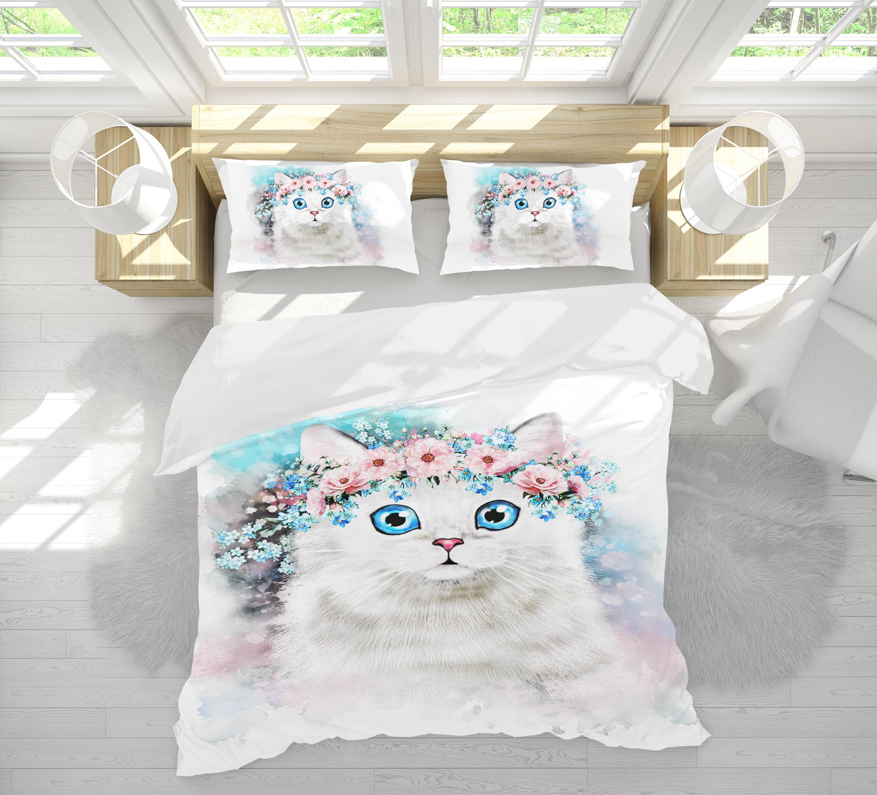 3D White Cat 15048 Bed Pillowcases Quilt