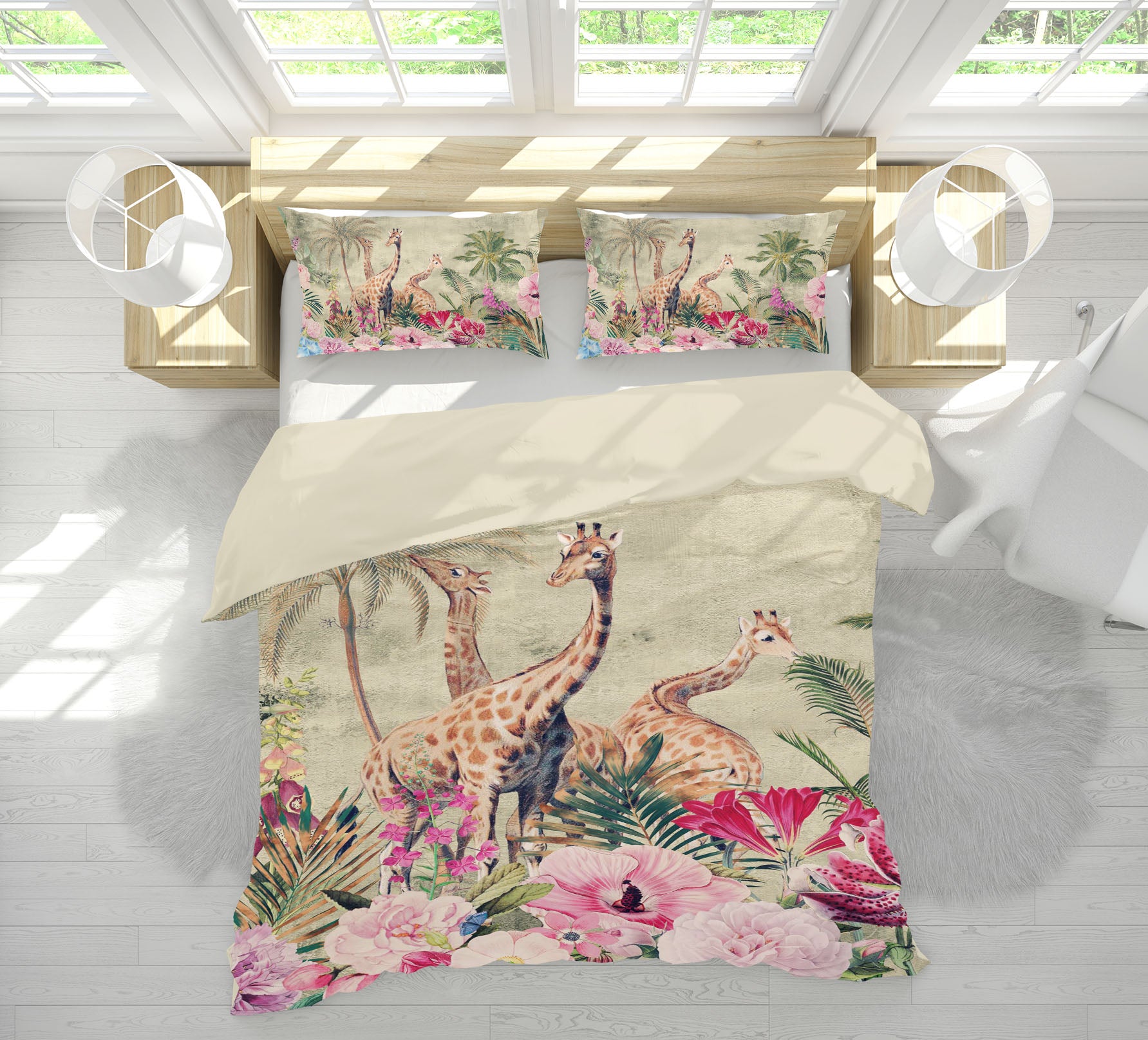 3D Giraffe Flower 037 Uta Naumann Bedding Bed Pillowcases Quilt