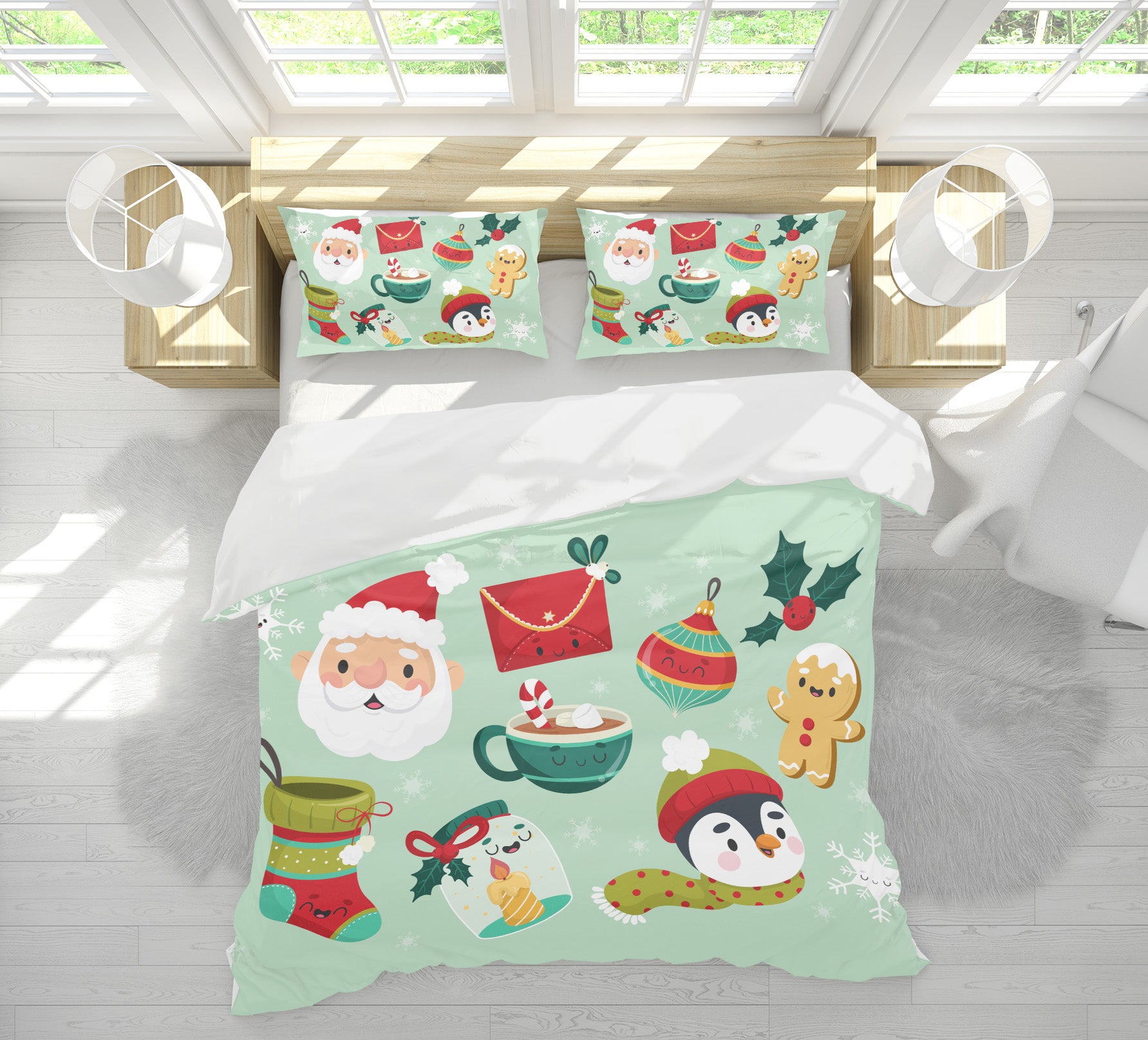 3D Santa Claus  Penguin Cup Socks 61055 Bed Pillowcases Quilt