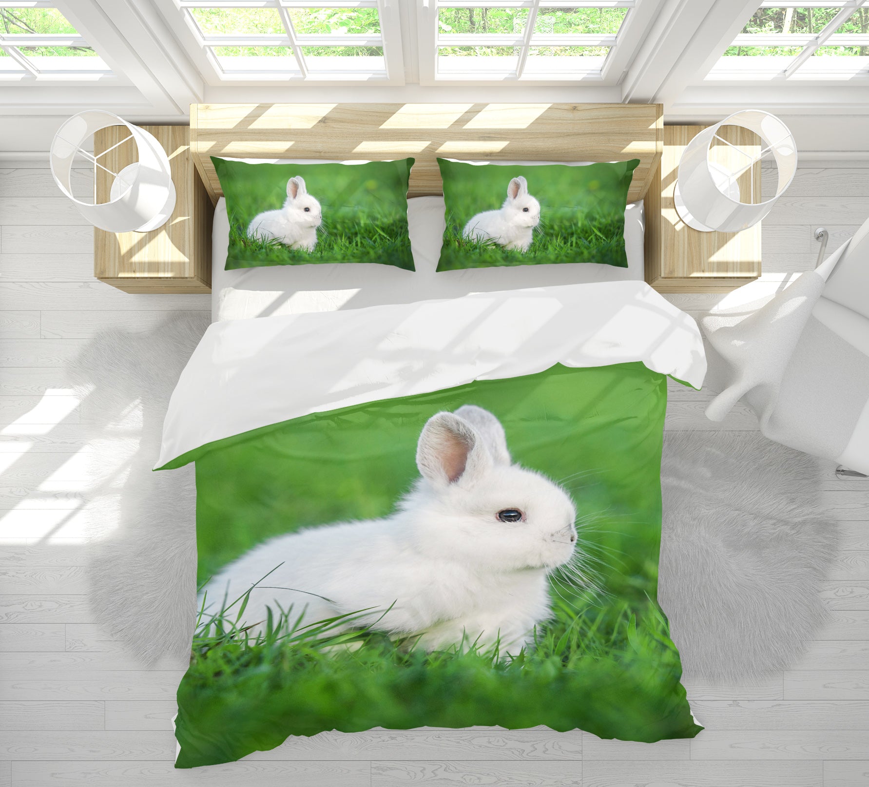 3D Grass Rabbit 60085 Bed Pillowcases Quilt