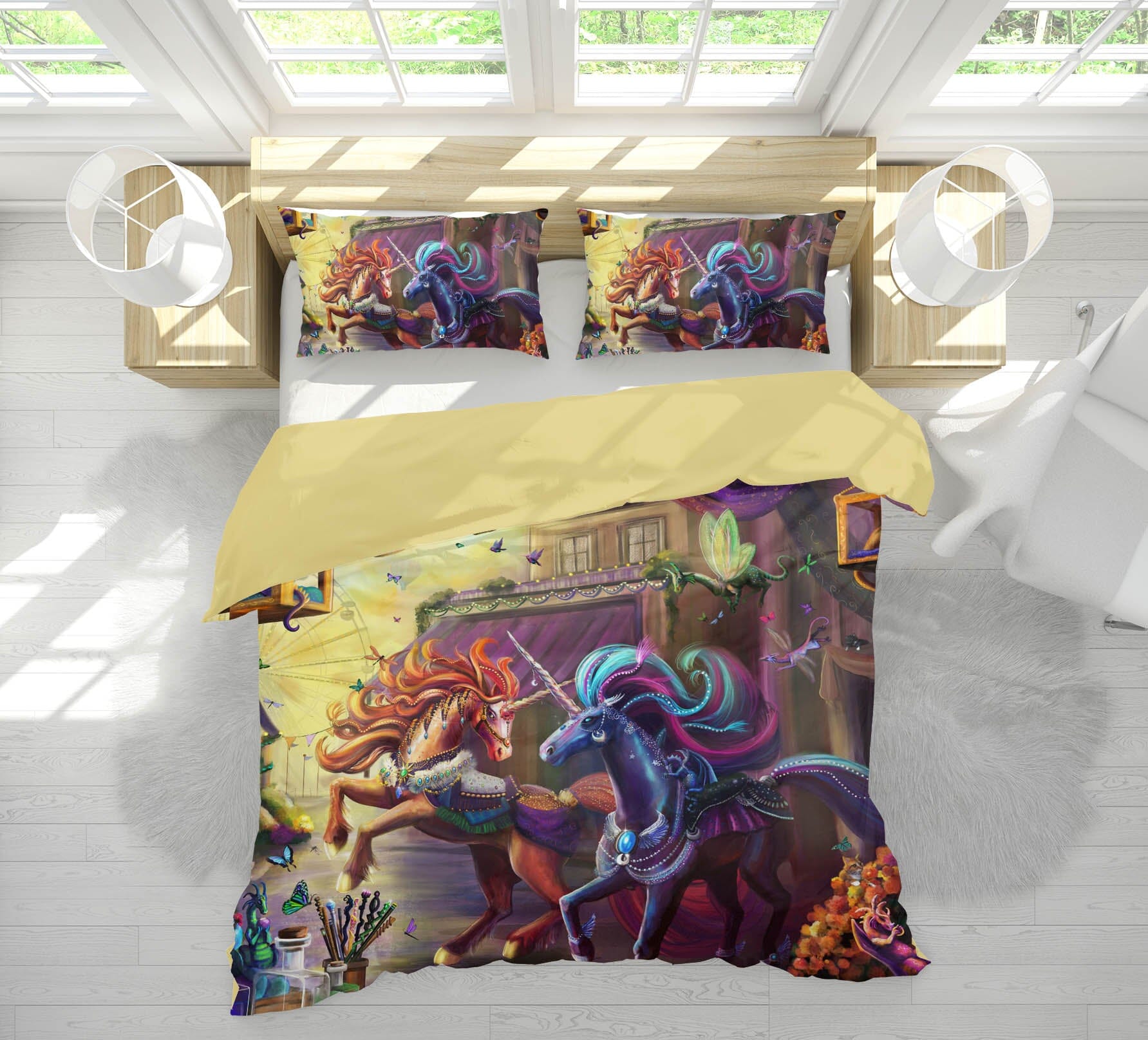 3D Running Unicorn 128 Rose Catherine Khan Bedding Bed Pillowcases Quilt Quiet Covers AJ Creativity Home 