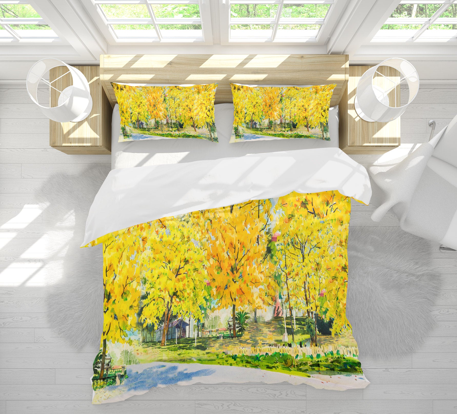 3D Yellow Forest 60136 Bed Pillowcases Quilt