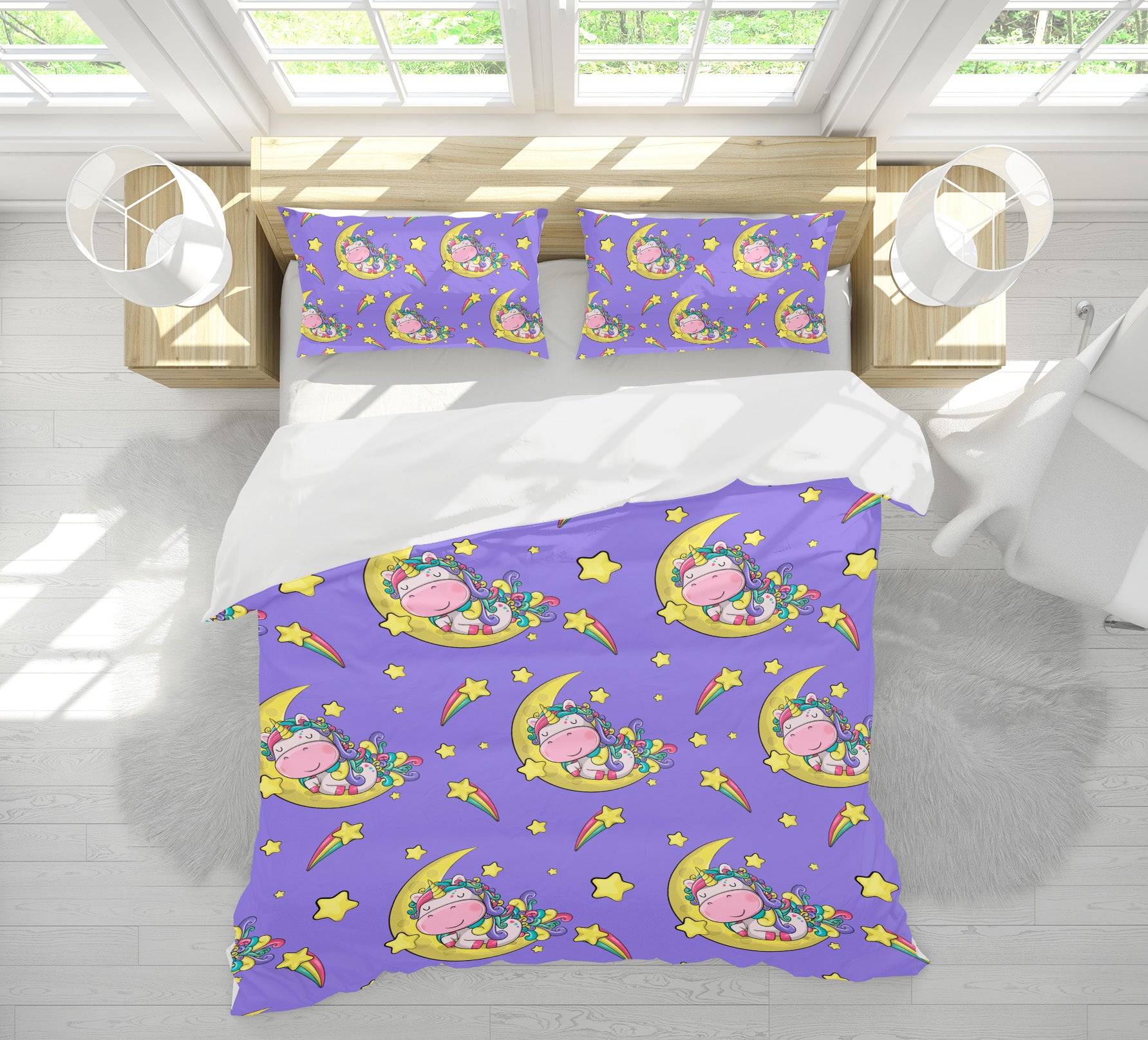 3D Moon Stars Unicorn 60257 Bed Pillowcases Quilt