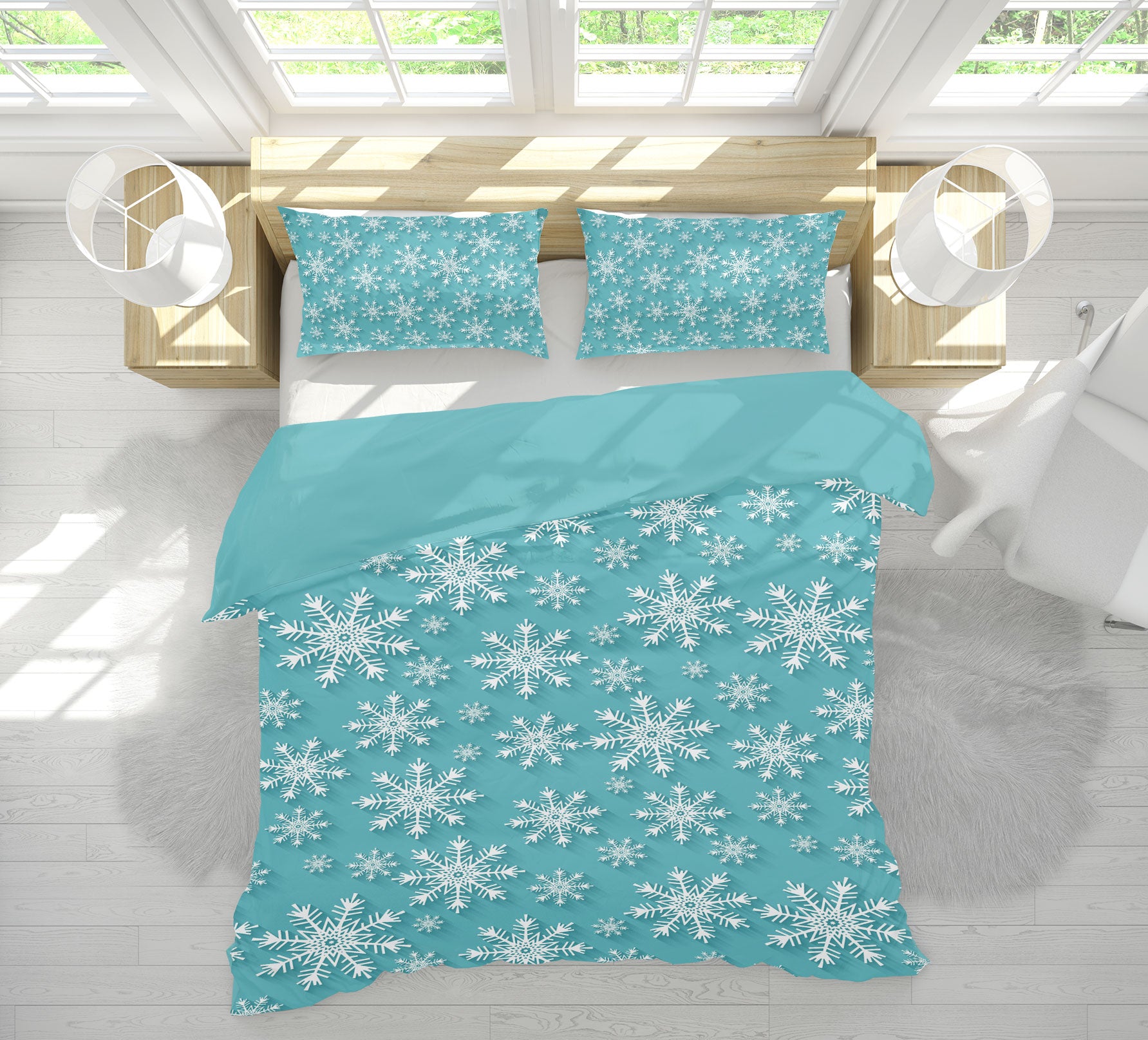 3D Mint Green Snowflake 13185 Bed Pillowcases Quilt