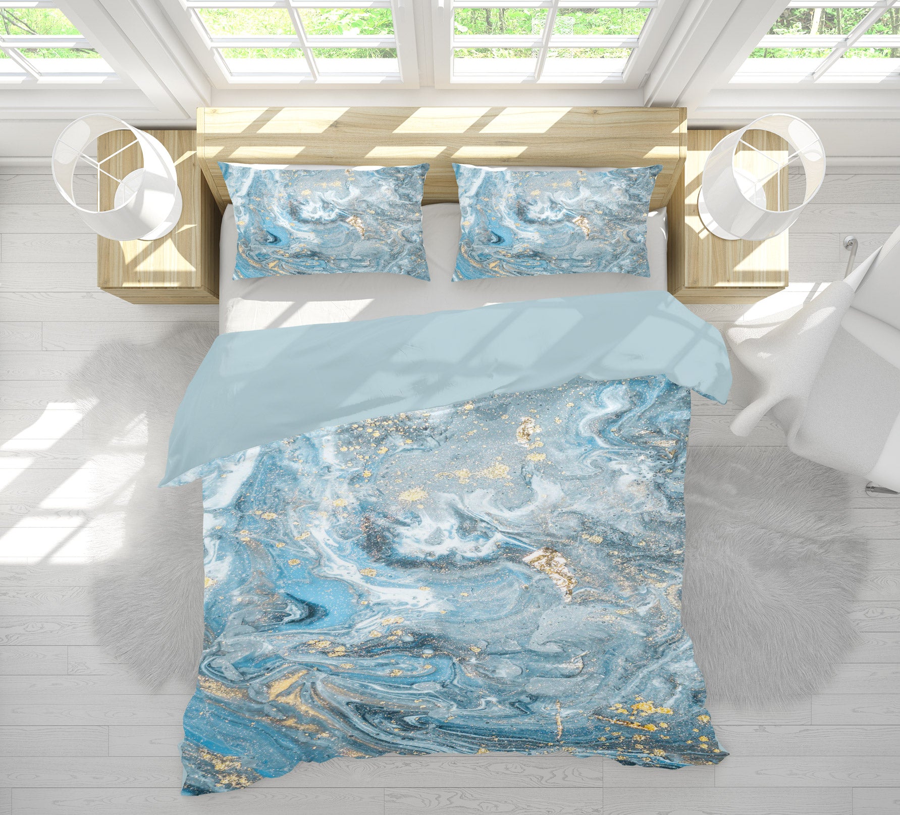 3D Light Blue Marble Pattern 16120 Bed Pillowcases Quilt