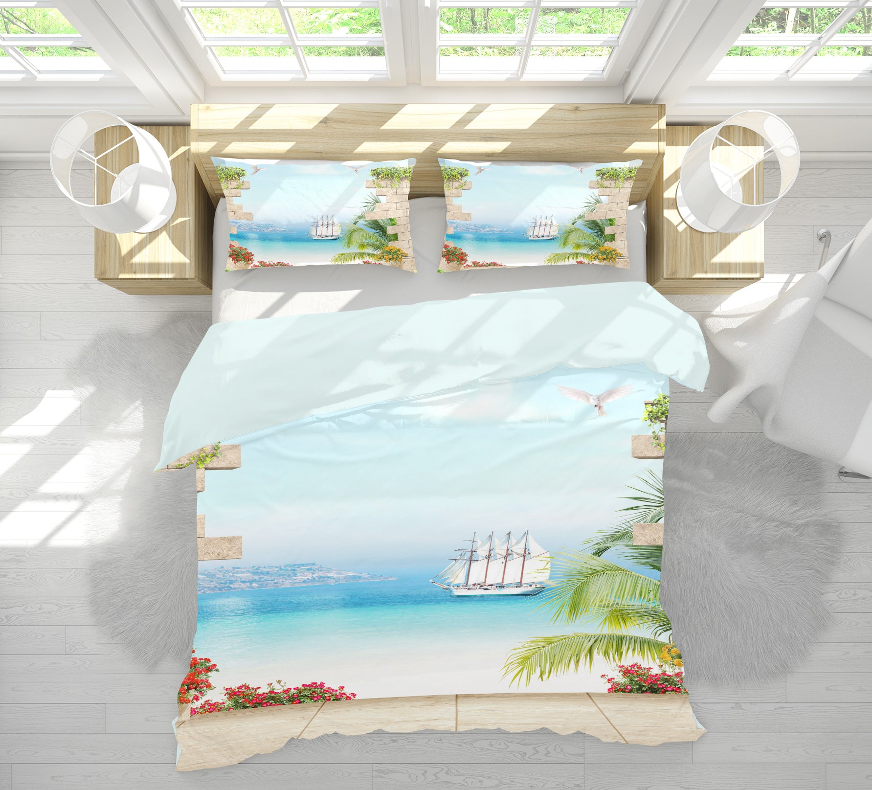 3D Sea Ferry 13006 Bed Pillowcases Quilt