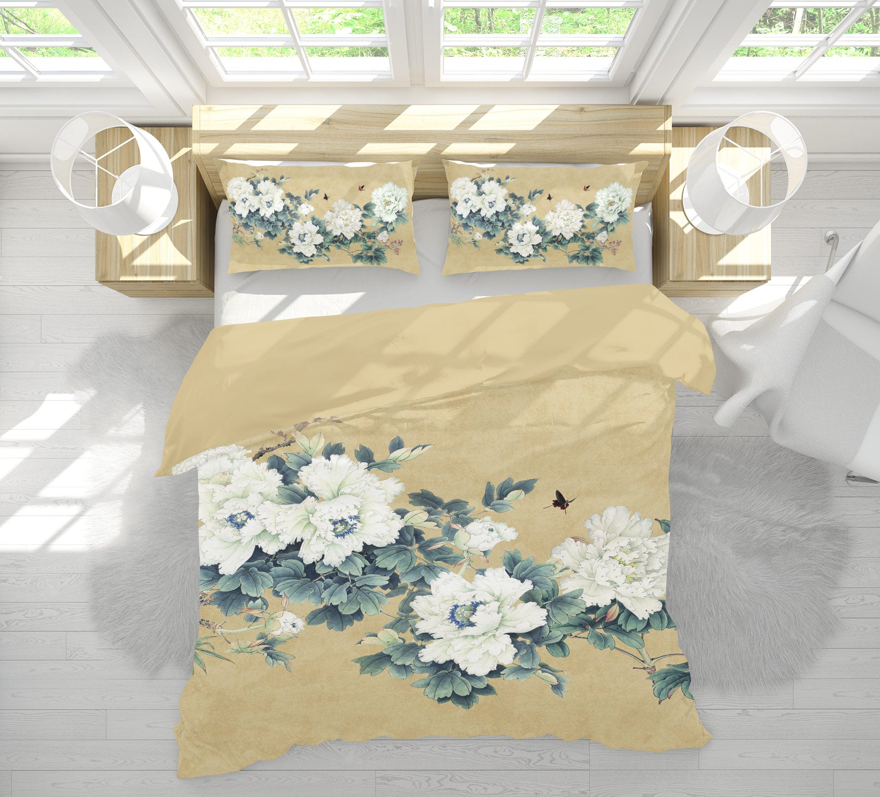 3D White Flowers 13105 Bed Pillowcases Quilt