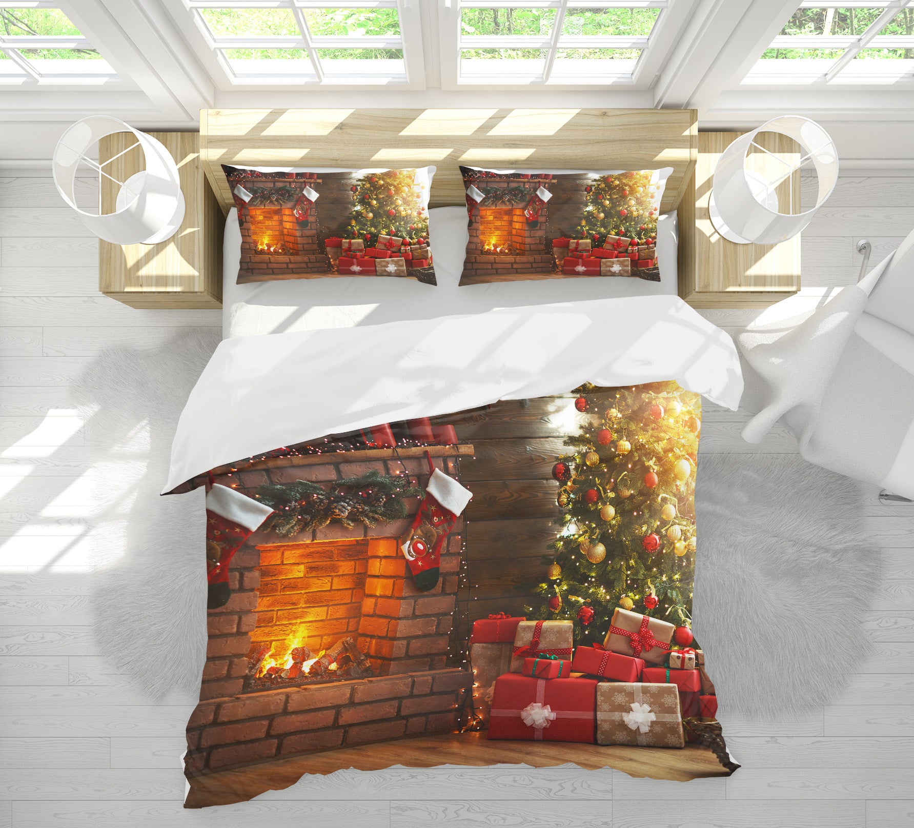 3D Fireplace Gift 51119 Christmas Quilt Duvet Cover Xmas Bed Pillowcases
