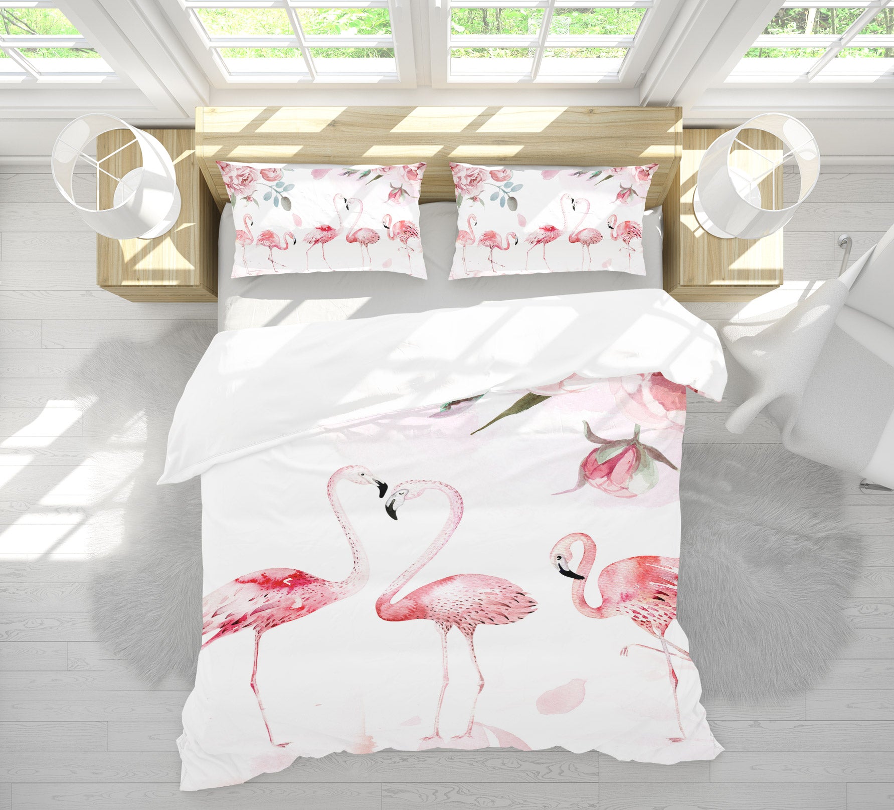 3D Flamingo Flowers 12107 Bed Pillowcases Quilt