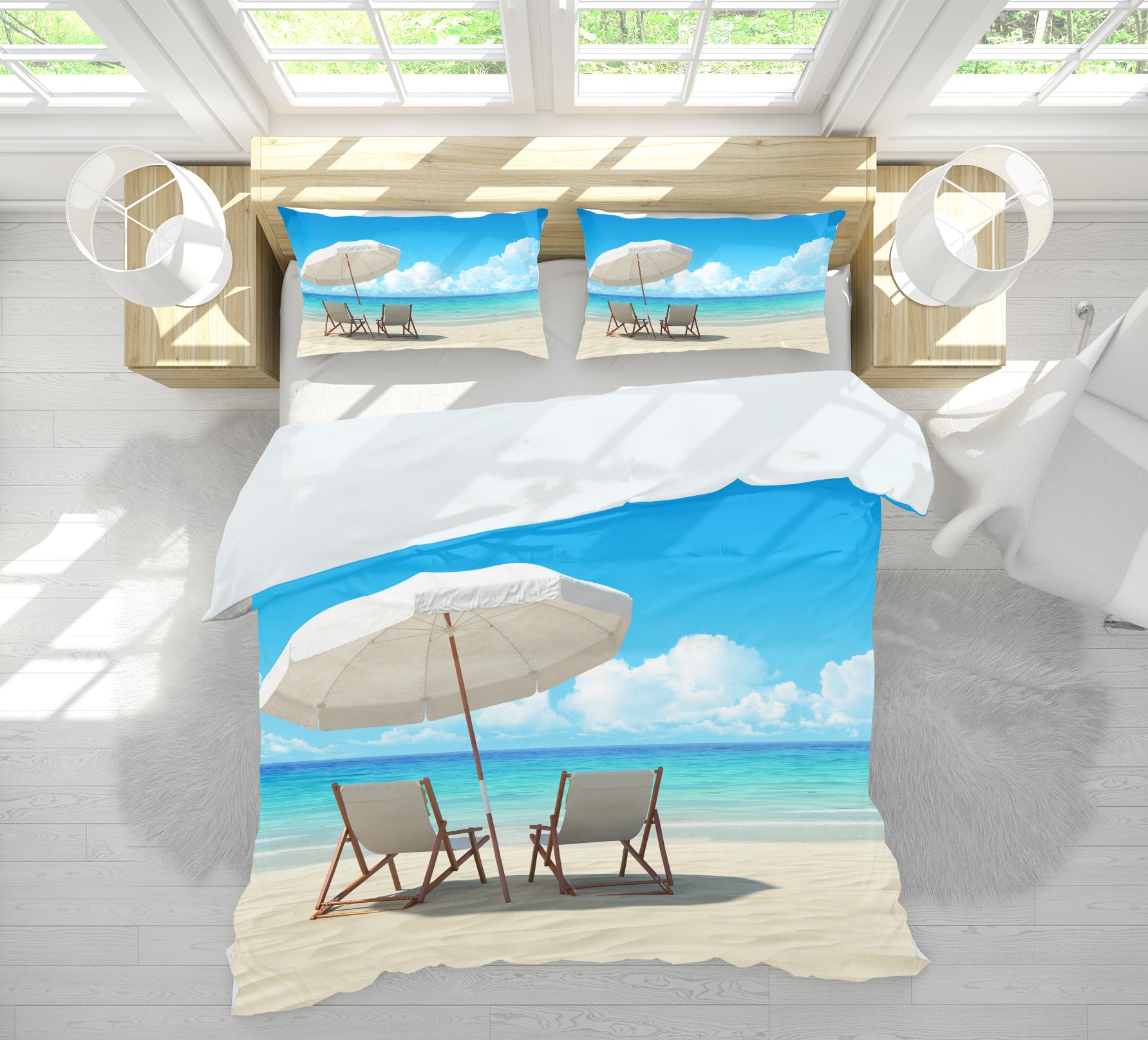 3D Seaside Umbrella 12202 Bed Pillowcases Quilt