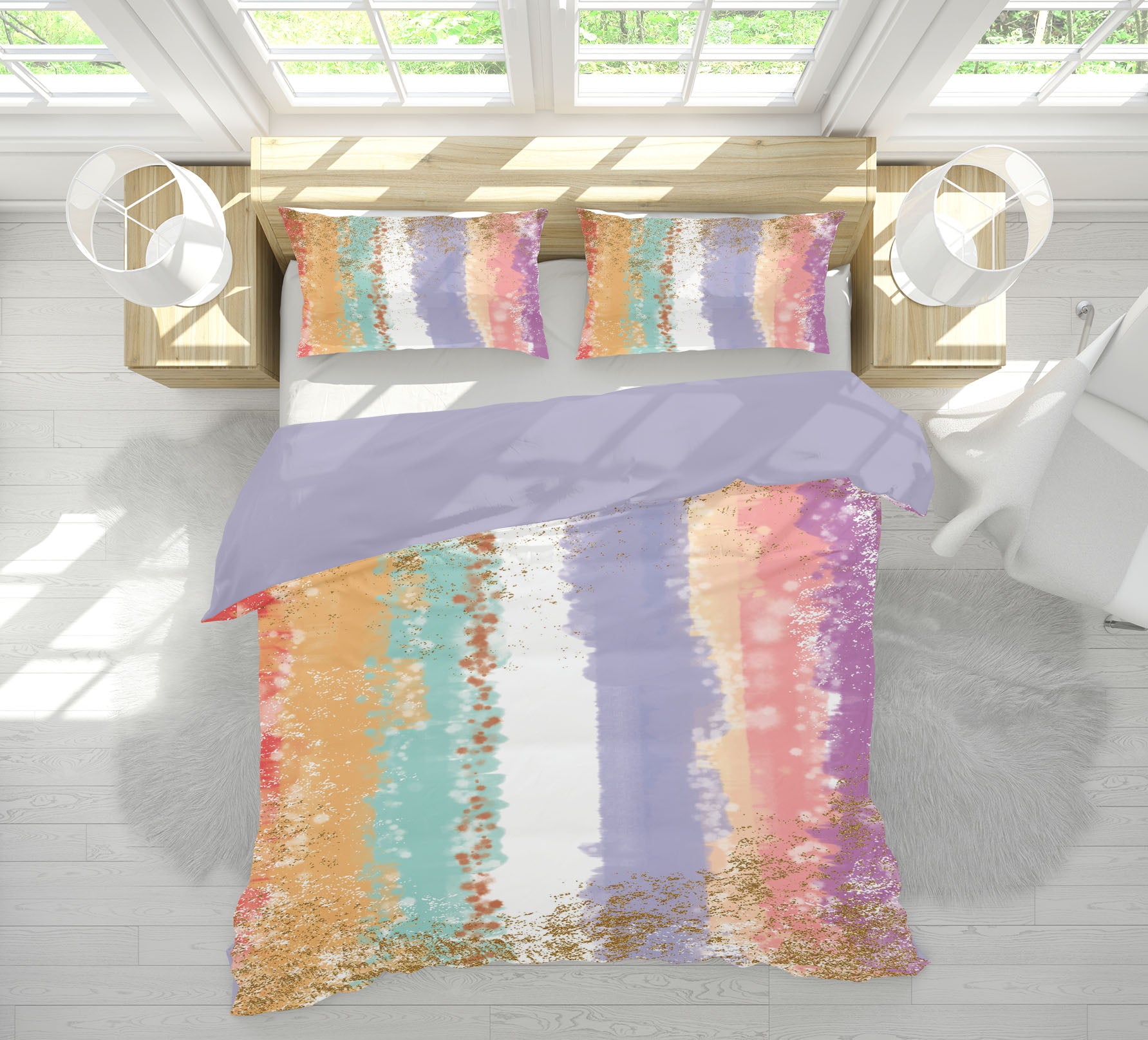 3D Multicolored Stripes 16027 Bed Pillowcases Quilt