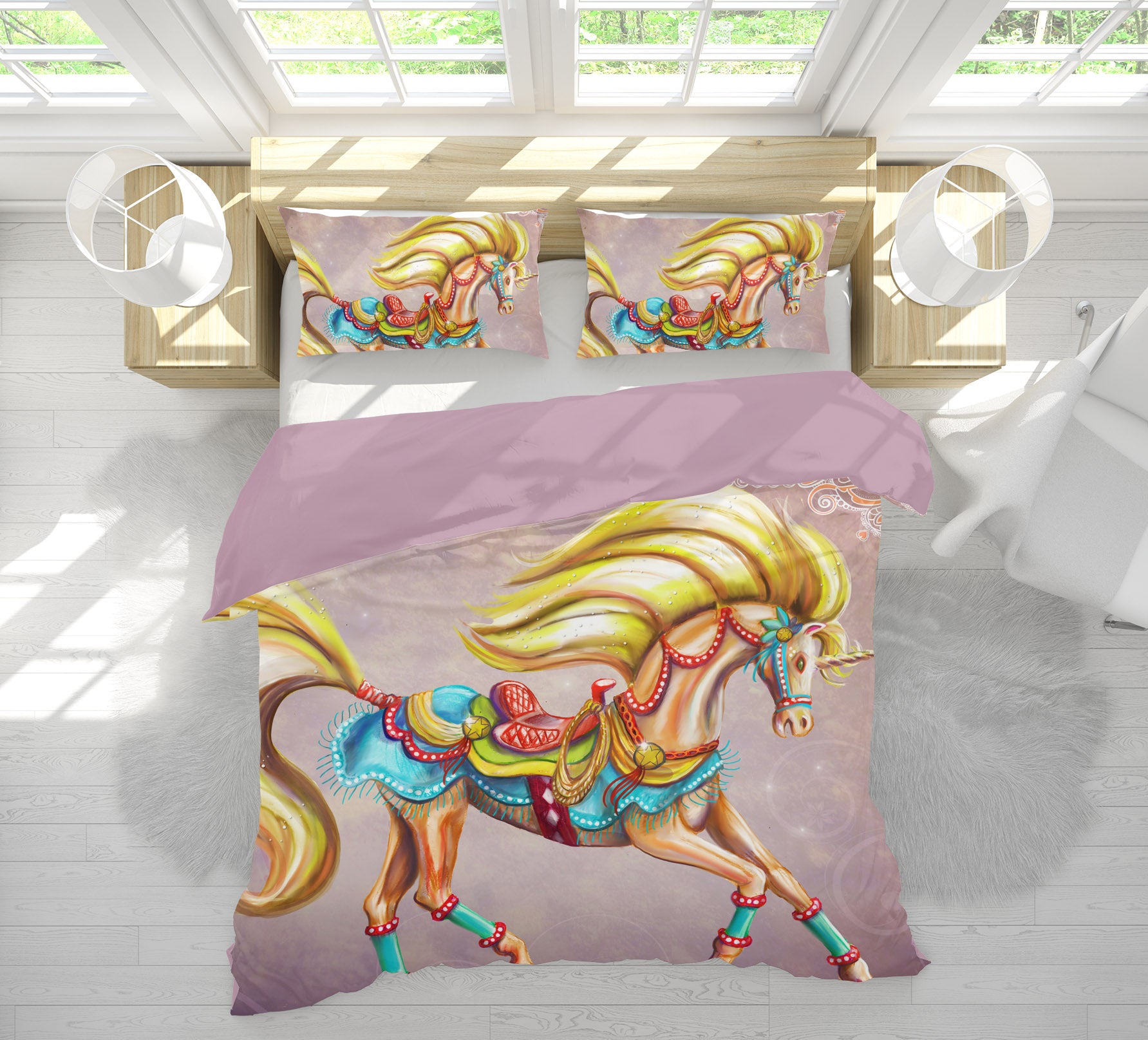3D Golden Horse 131 Rose Catherine Khan Bedding Bed Pillowcases Quilt