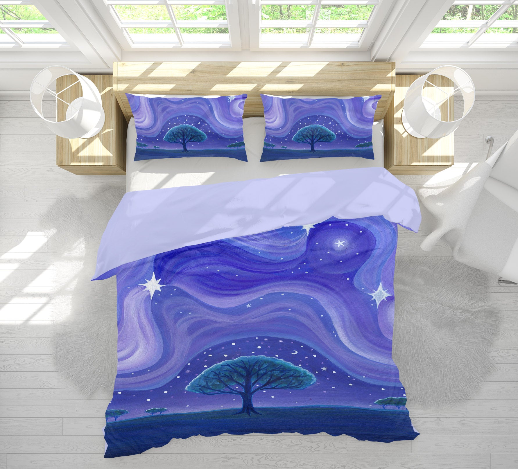 3D Blue Tree Star 12170 Bed Pillowcases Quilt