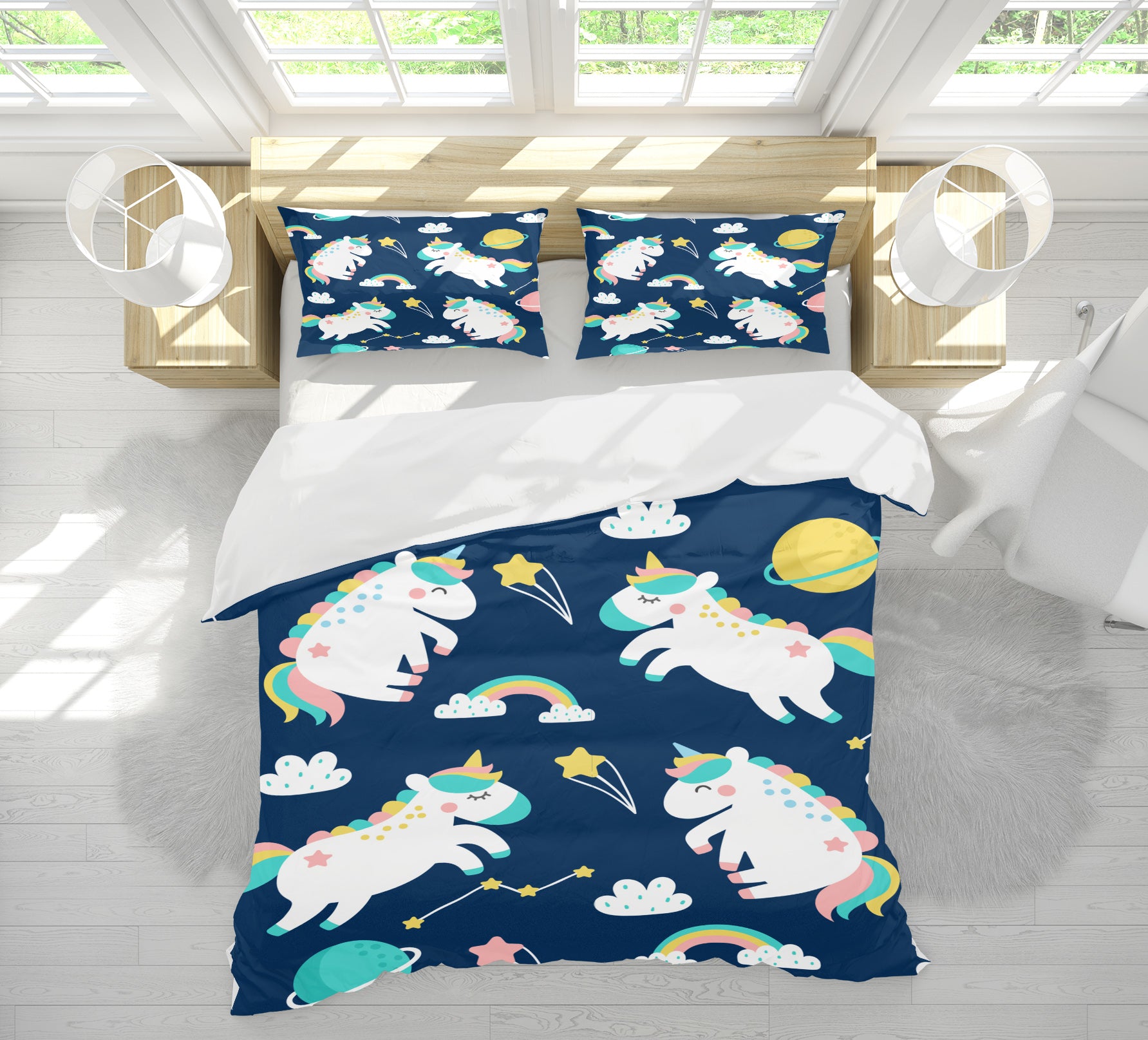 3D Black Background Unicorn 61044 Bed Pillowcases Quilt