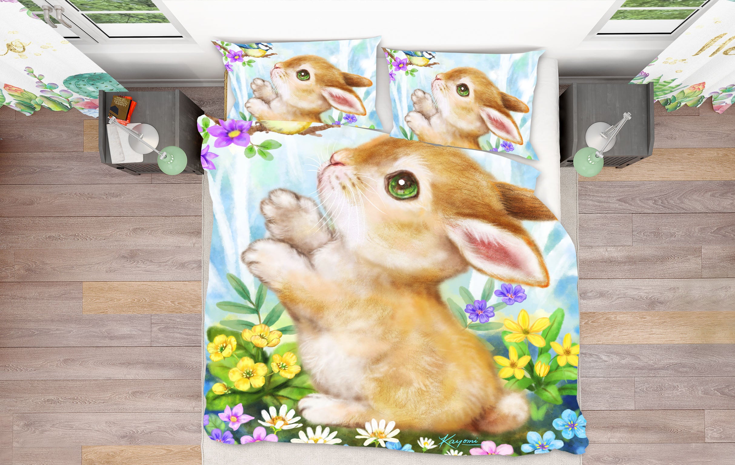 3D Rabbit Bird 5915 Kayomi Harai Bedding Bed Pillowcases Quilt Cover Duvet Cover