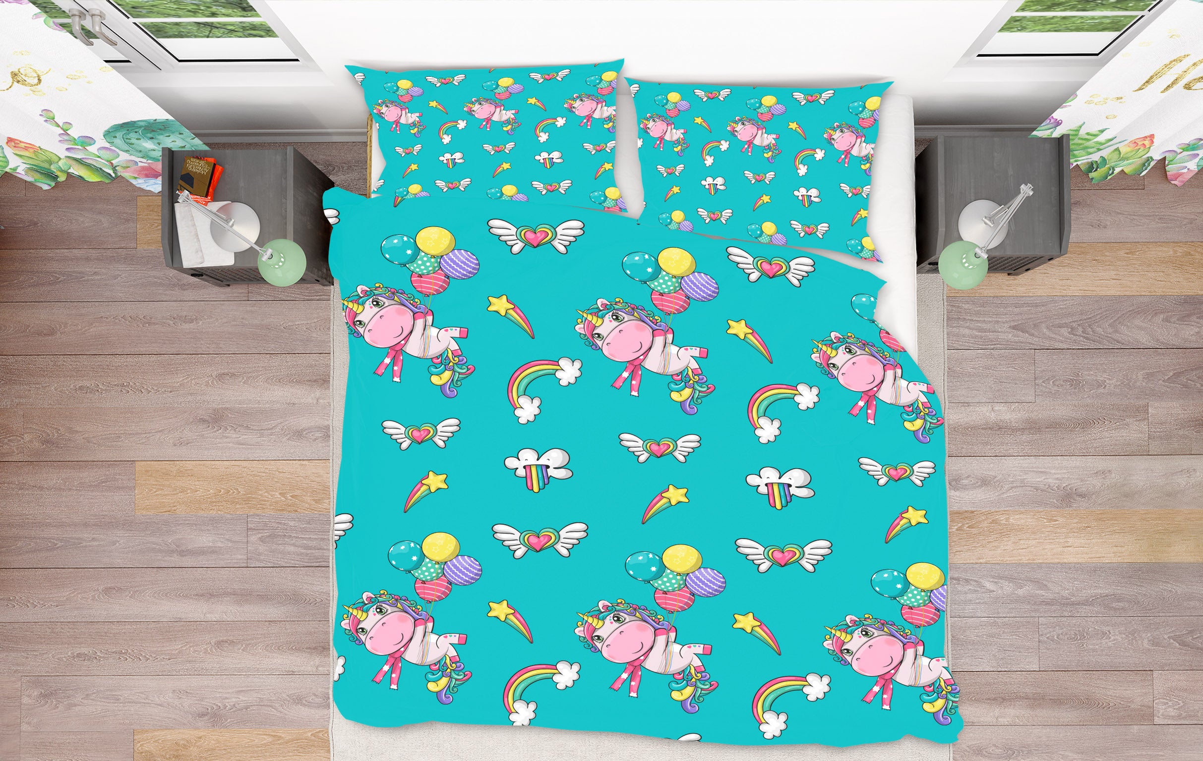 3D Wings Heart Rainbow Ball Unicorn 61041 Bed Pillowcases Quilt