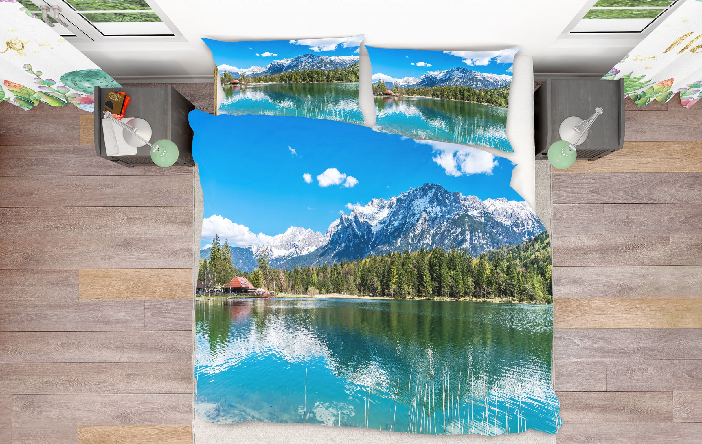 3D Snow Mountain Lake 60092 Bed Pillowcases Quilt