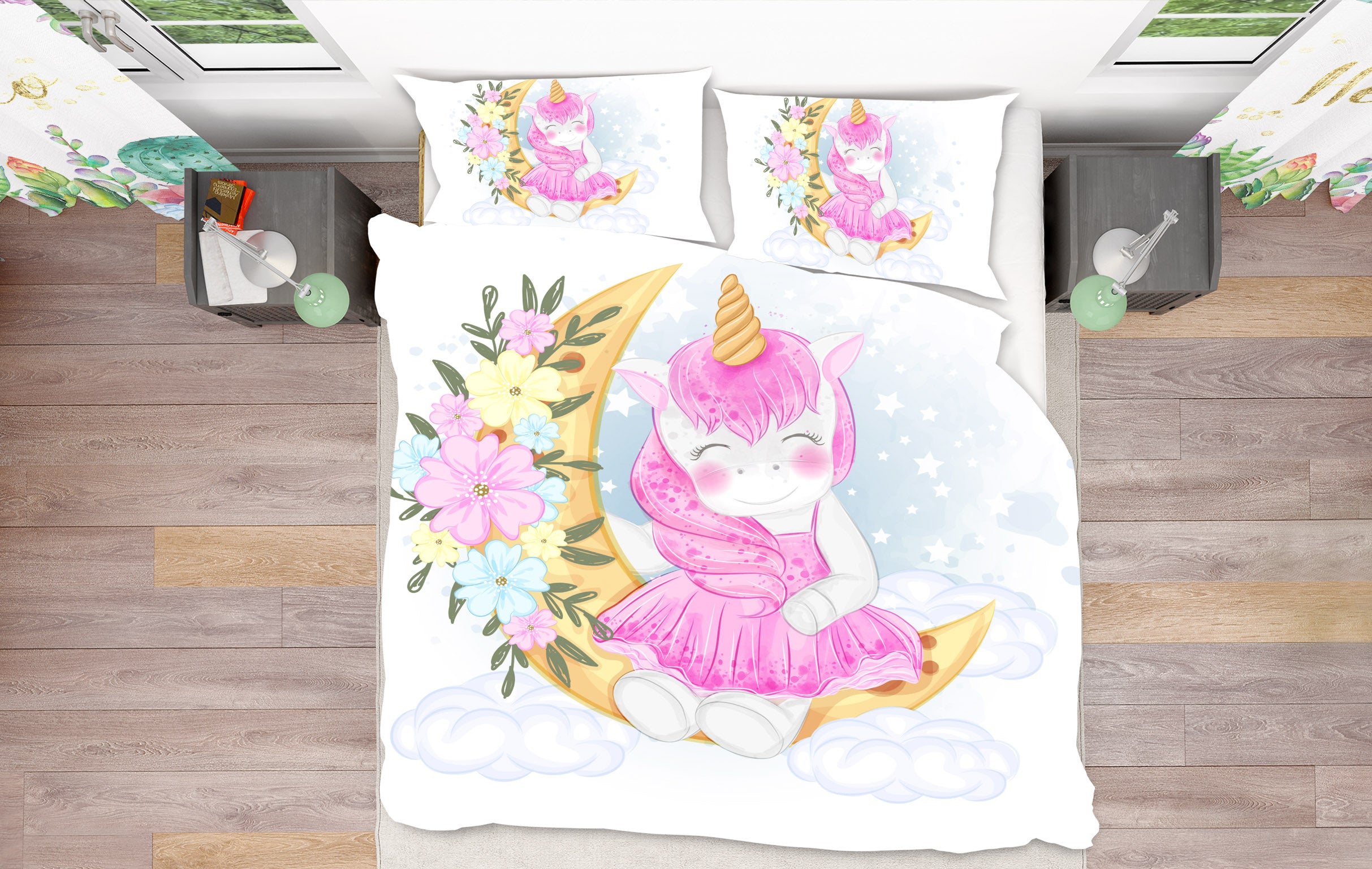 3D Flower Moon Unicorn 59026 Bed Pillowcases Quilt
