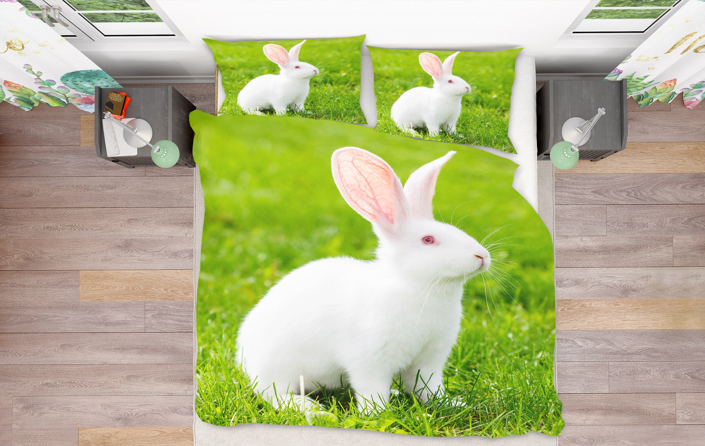 3D Grassland Rabbit 19206 Bed Pillowcases Quilt