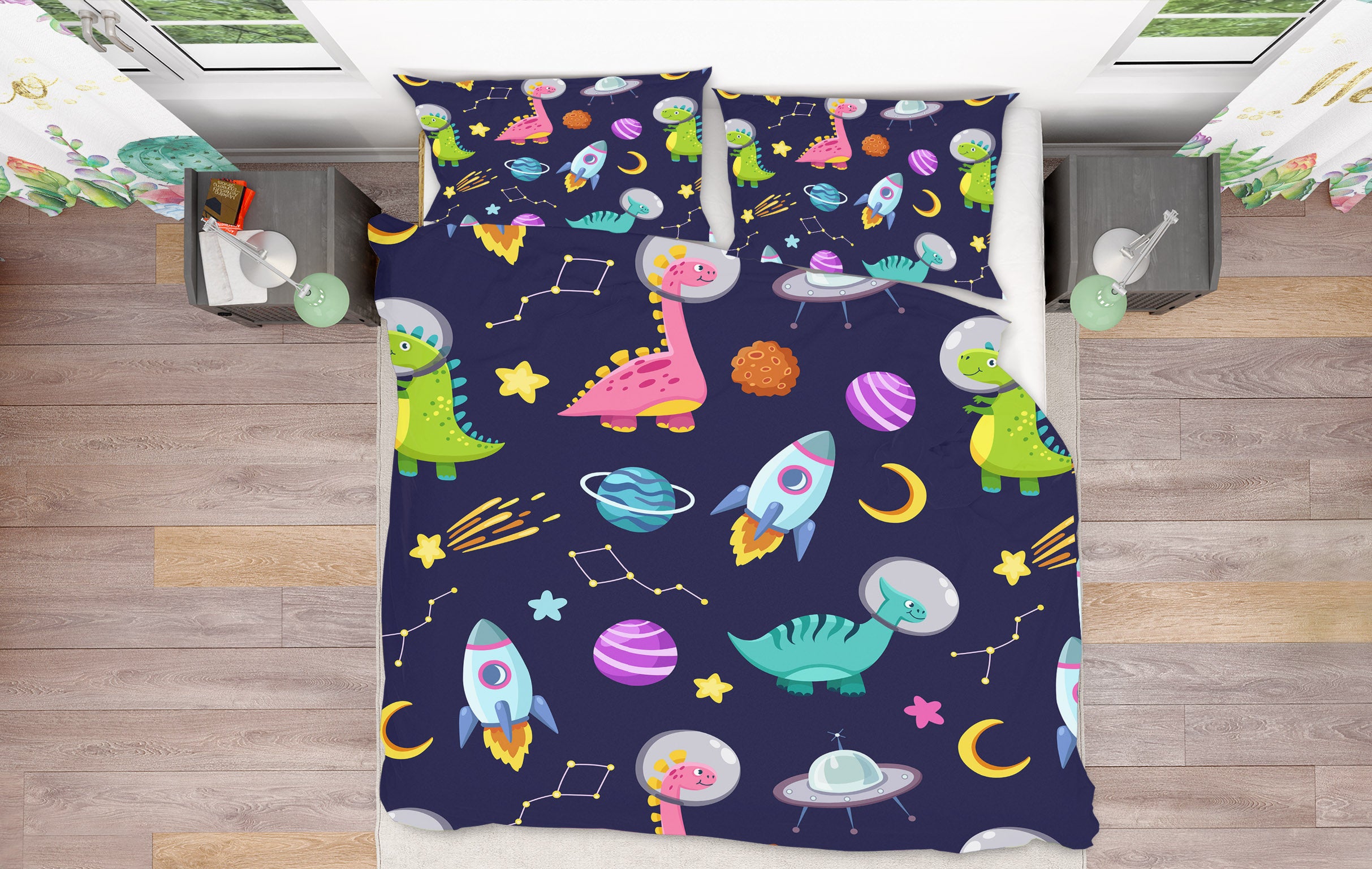 3D Rocket Dinosaur Planet 61076 Bed Pillowcases Quilt