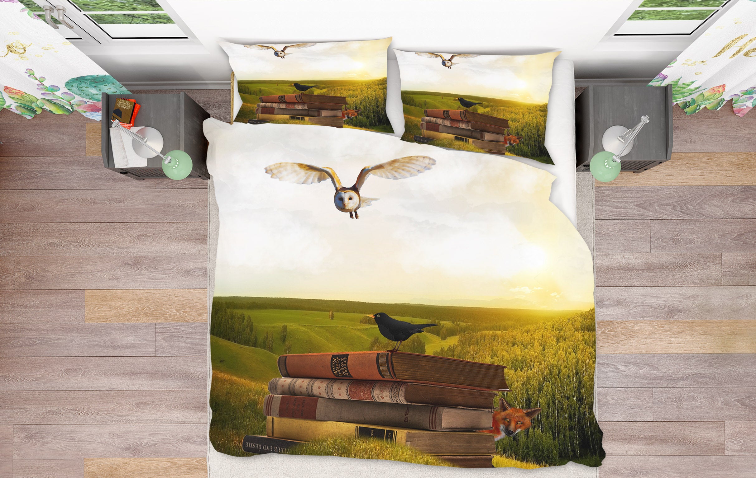 3D Book Bird 19182 Bed Pillowcases Quilt