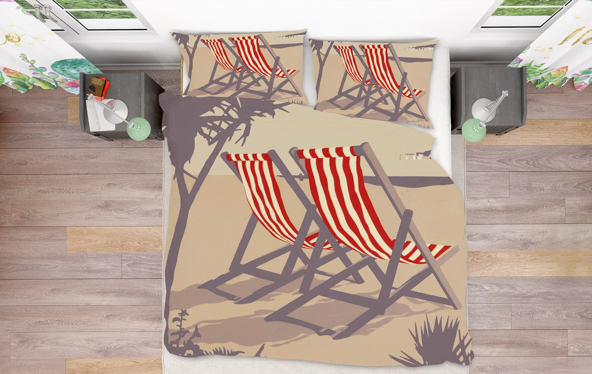 3D Bournemouth Red Deckchairs 2007 Steve Read Bedding Bed Pillowcases Quilt Quiet Covers AJ Creativity Home 