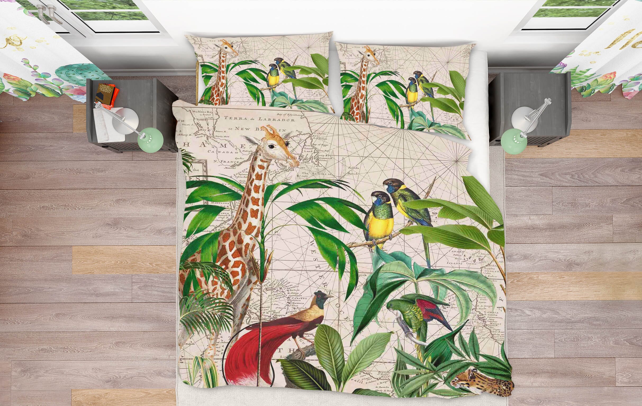 3D Palm Tree Map 2145 Andrea haase Bedding Bed Pillowcases Quilt Quiet Covers AJ Creativity Home 