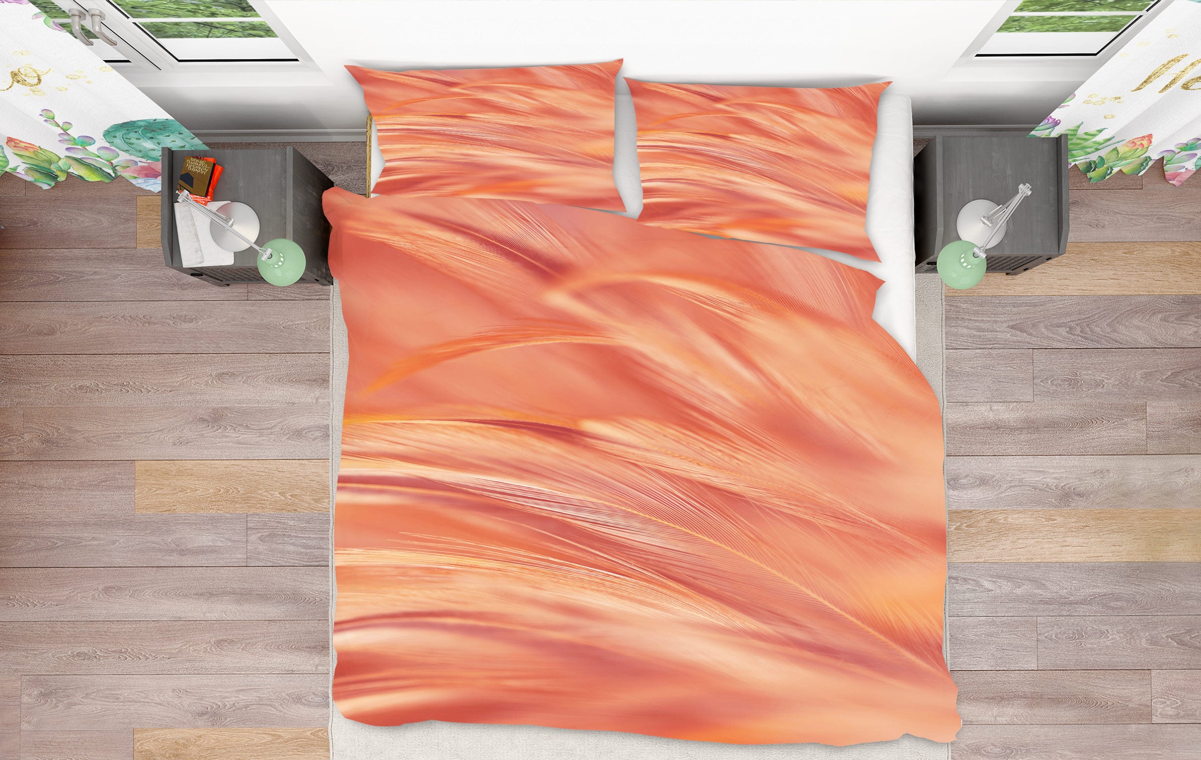 3D Orange Feather 60039 Bed Pillowcases Quilt